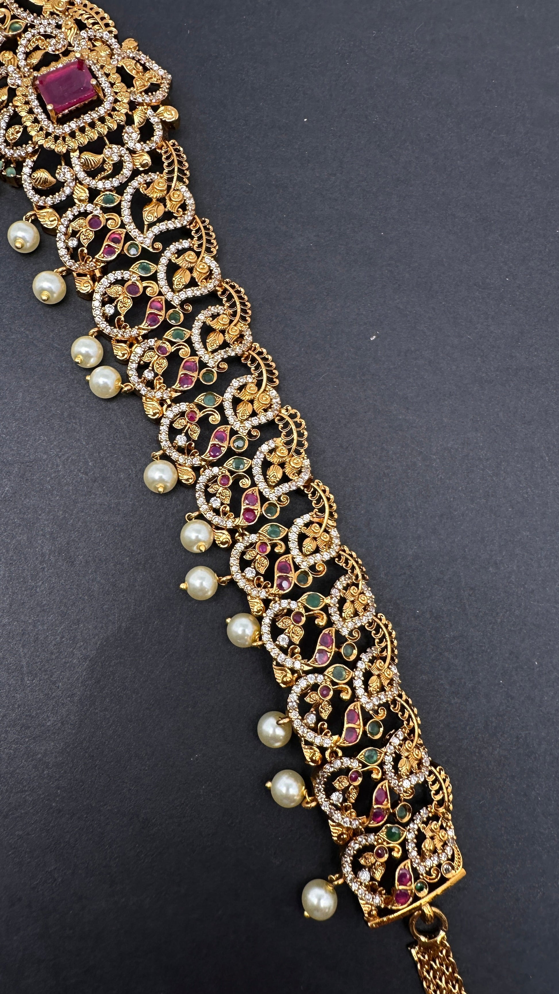 Antique Matte Red Multi Color Hip Chain Kamarbandh - 