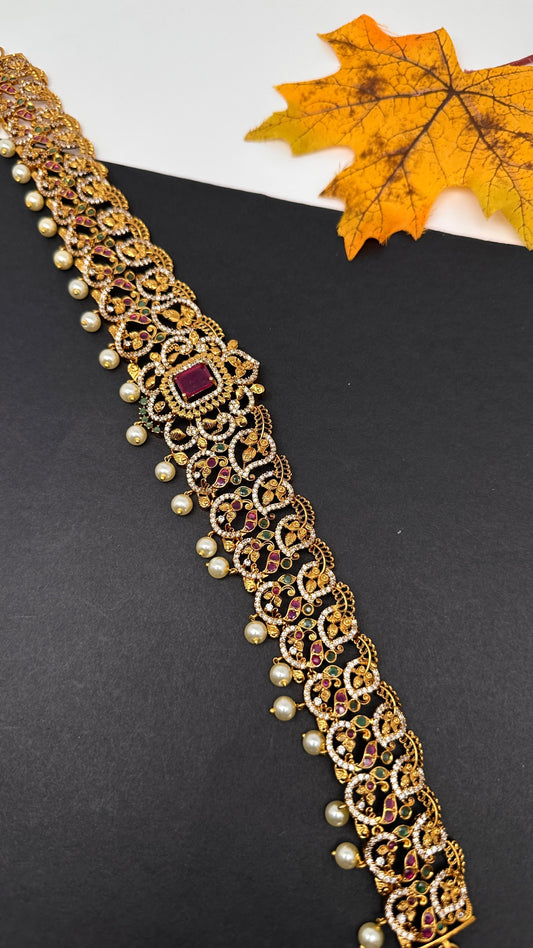 Antique Matte Red Multi Color Hip Chain Kamarbandh - 