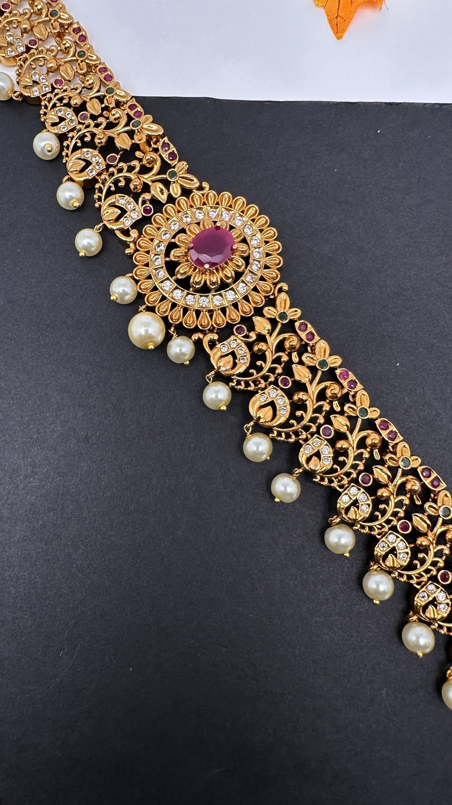 Antique Matte Red Multi Color Hip Chain Kamarbandh - 