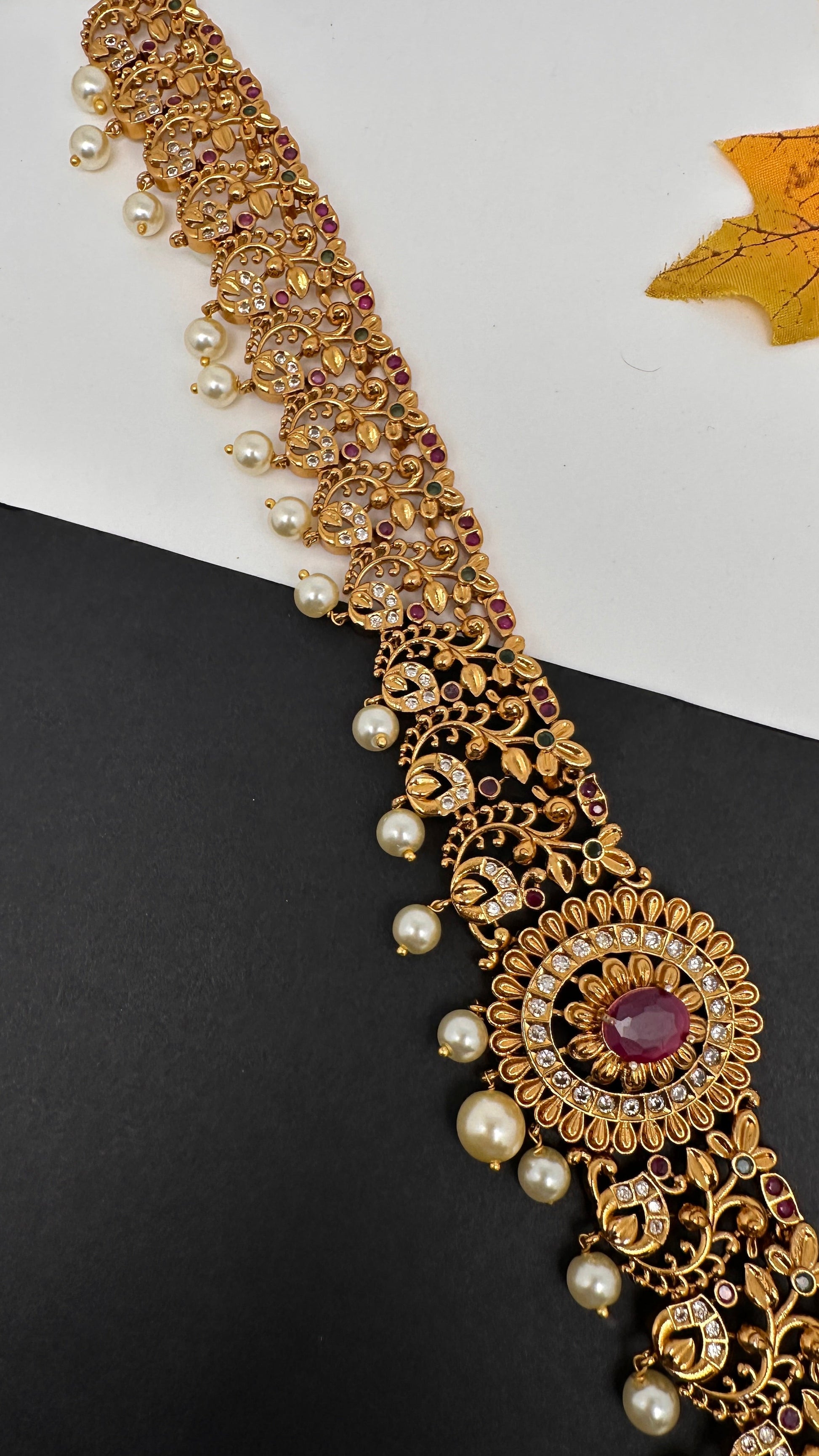 Antique Matte Red Multi Color Hip Chain Kamarbandh - 