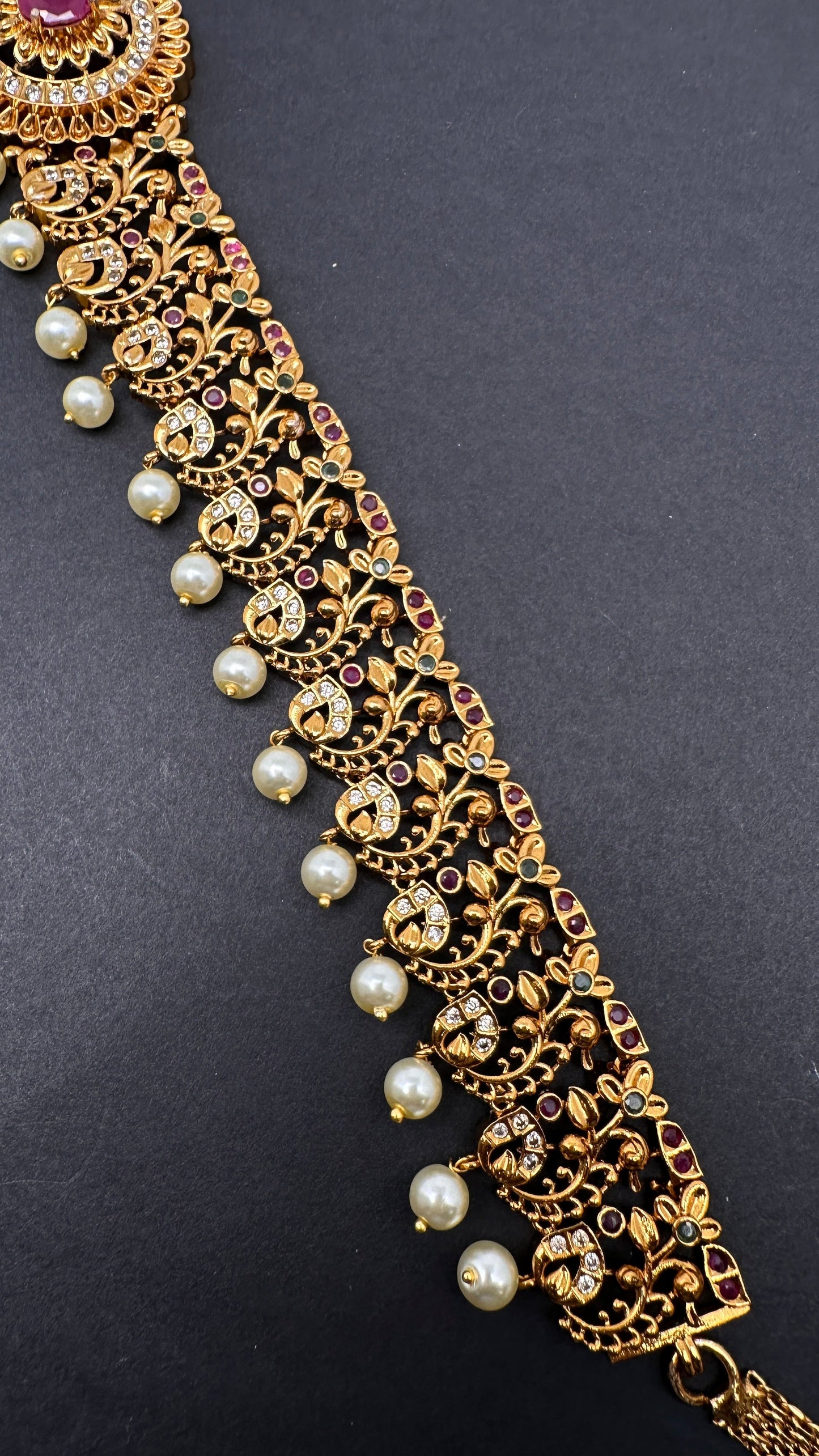 Antique Matte Red Multi Color Hip Chain Kamarbandh - 