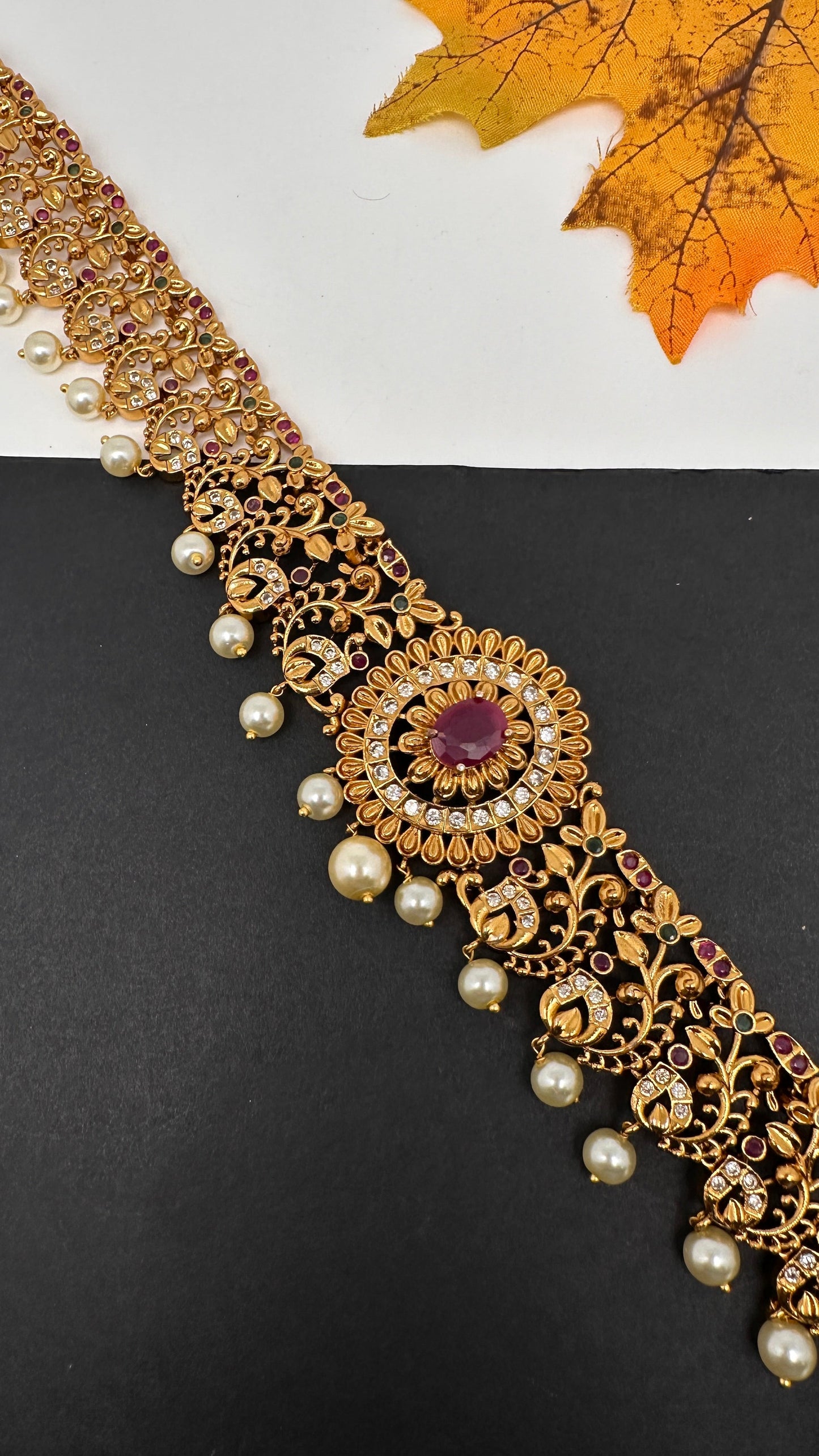 Antique Matte Red Multi Color Hip Chain Kamarbandh - 