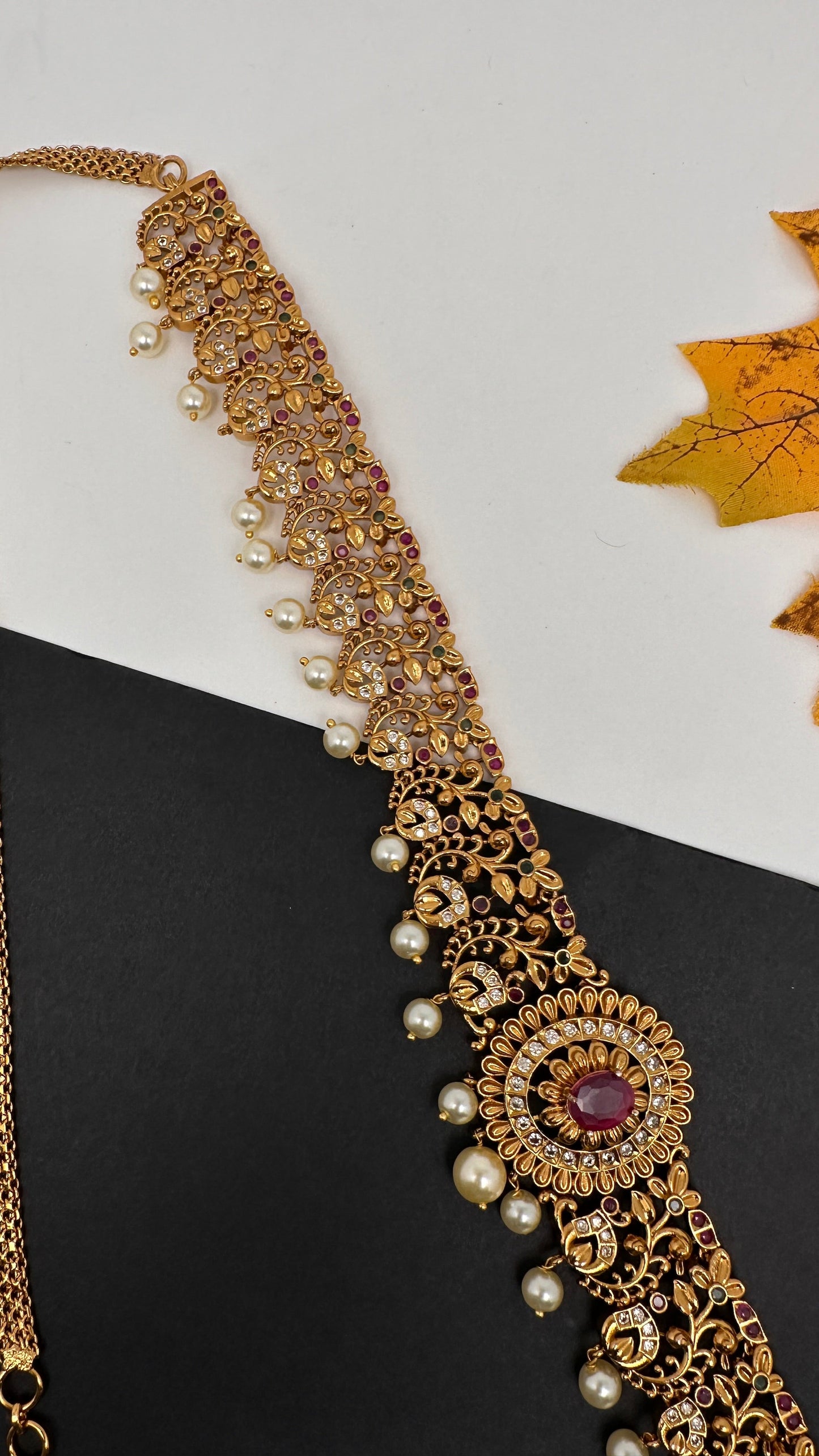 Antique Matte Red Multi Color Hip Chain Kamarbandh - 