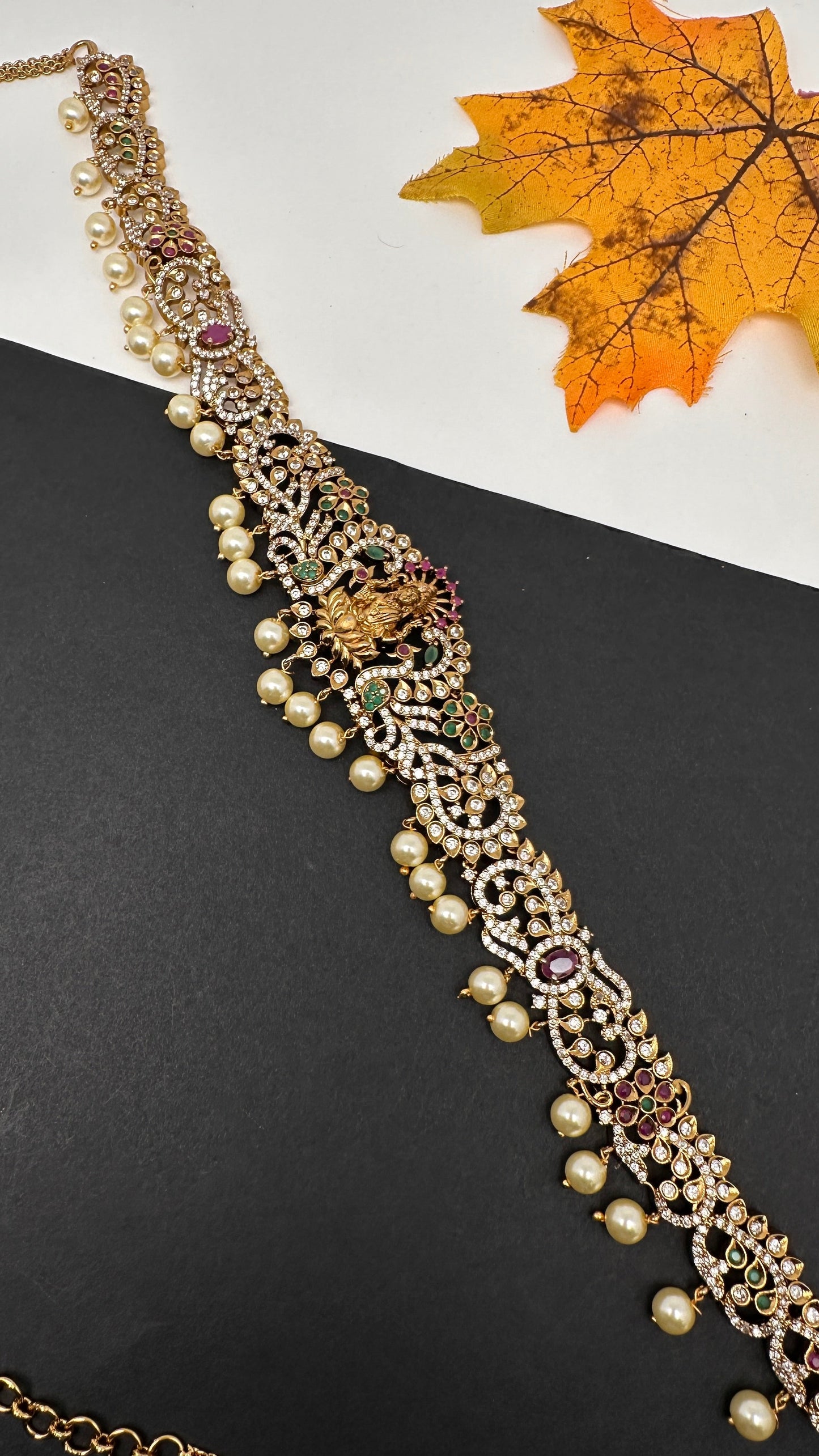 CZ Goddess Lakshmi Matte Hip Chain Kamarbandh - 