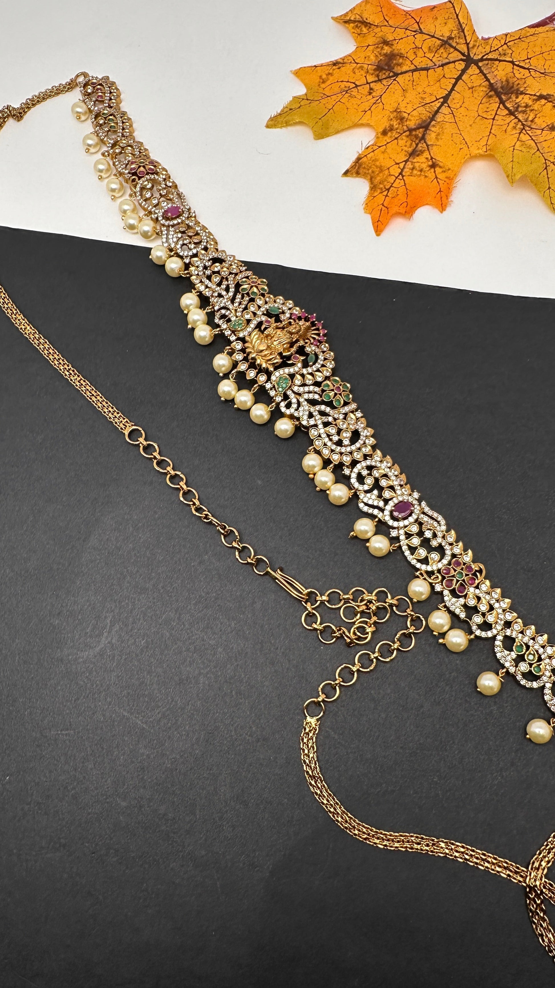 CZ Goddess Lakshmi Matte Hip Chain Kamarbandh - 