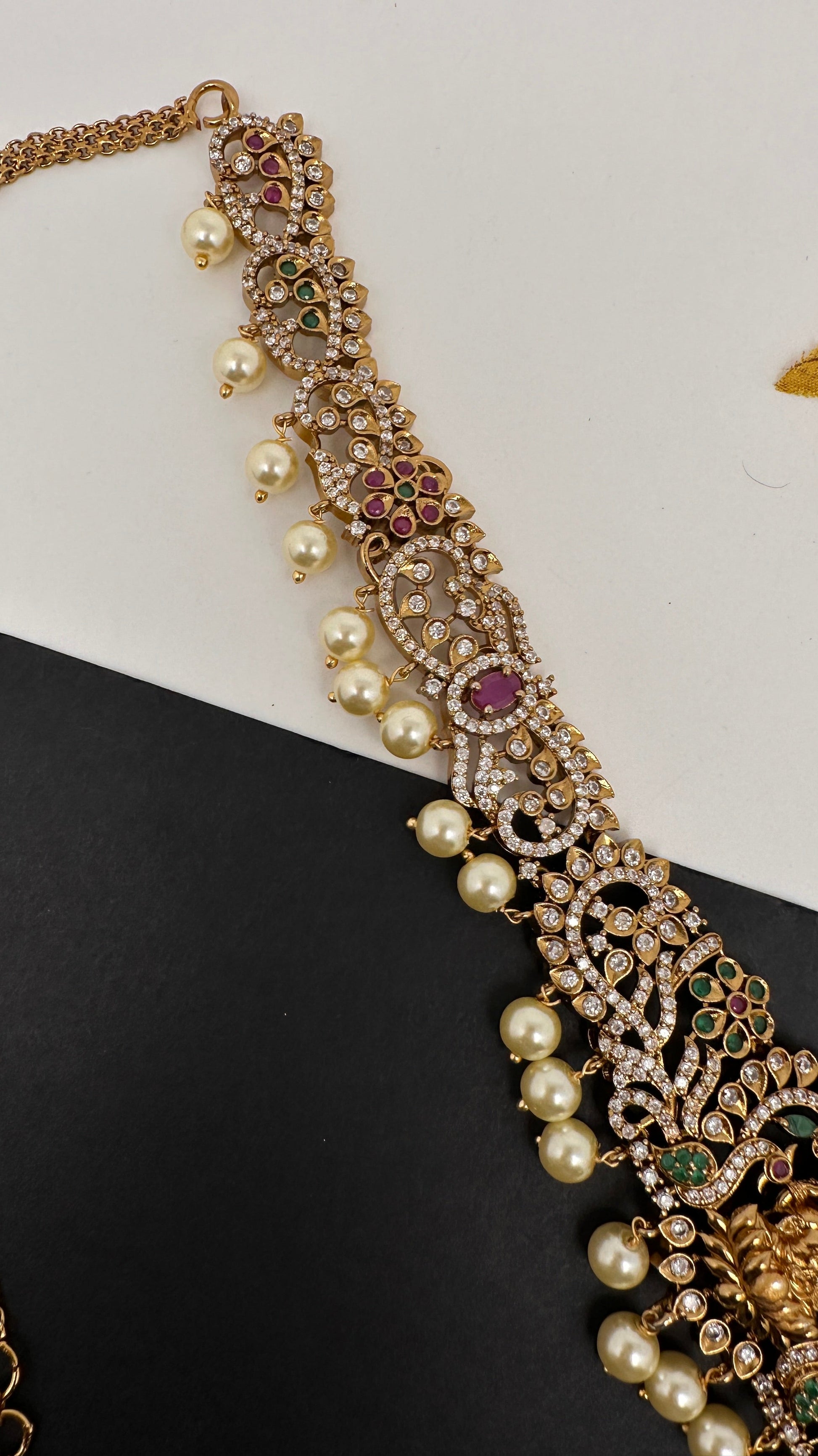 CZ Goddess Lakshmi Matte Hip Chain Kamarbandh - 