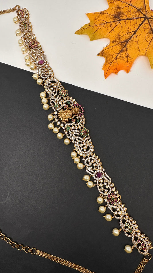 CZ Goddess Lakshmi Matte Hip Chain Kamarbandh - 