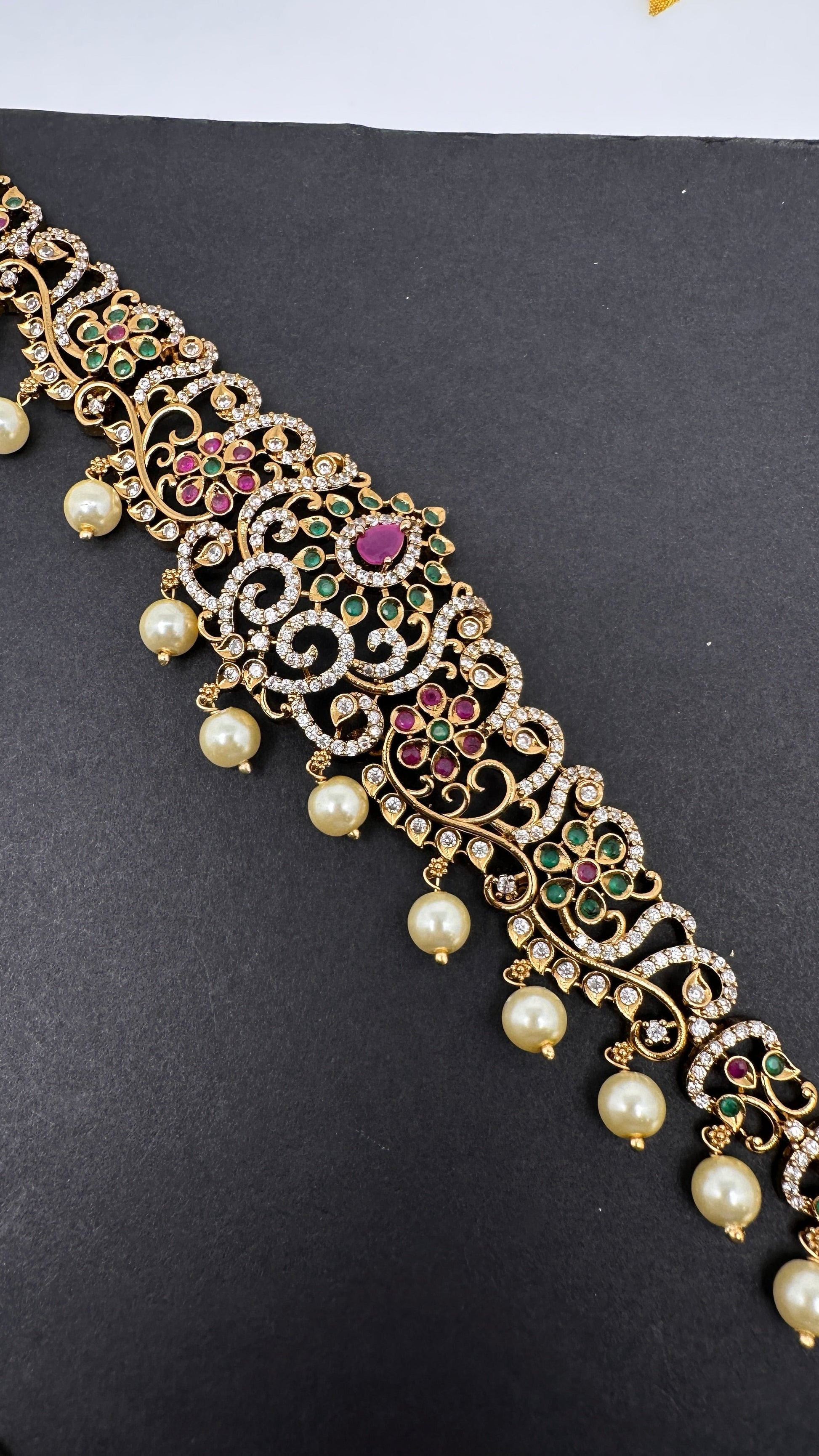CZ Multi Stone Sleek Matte Hip Chain Kamarbandh - 