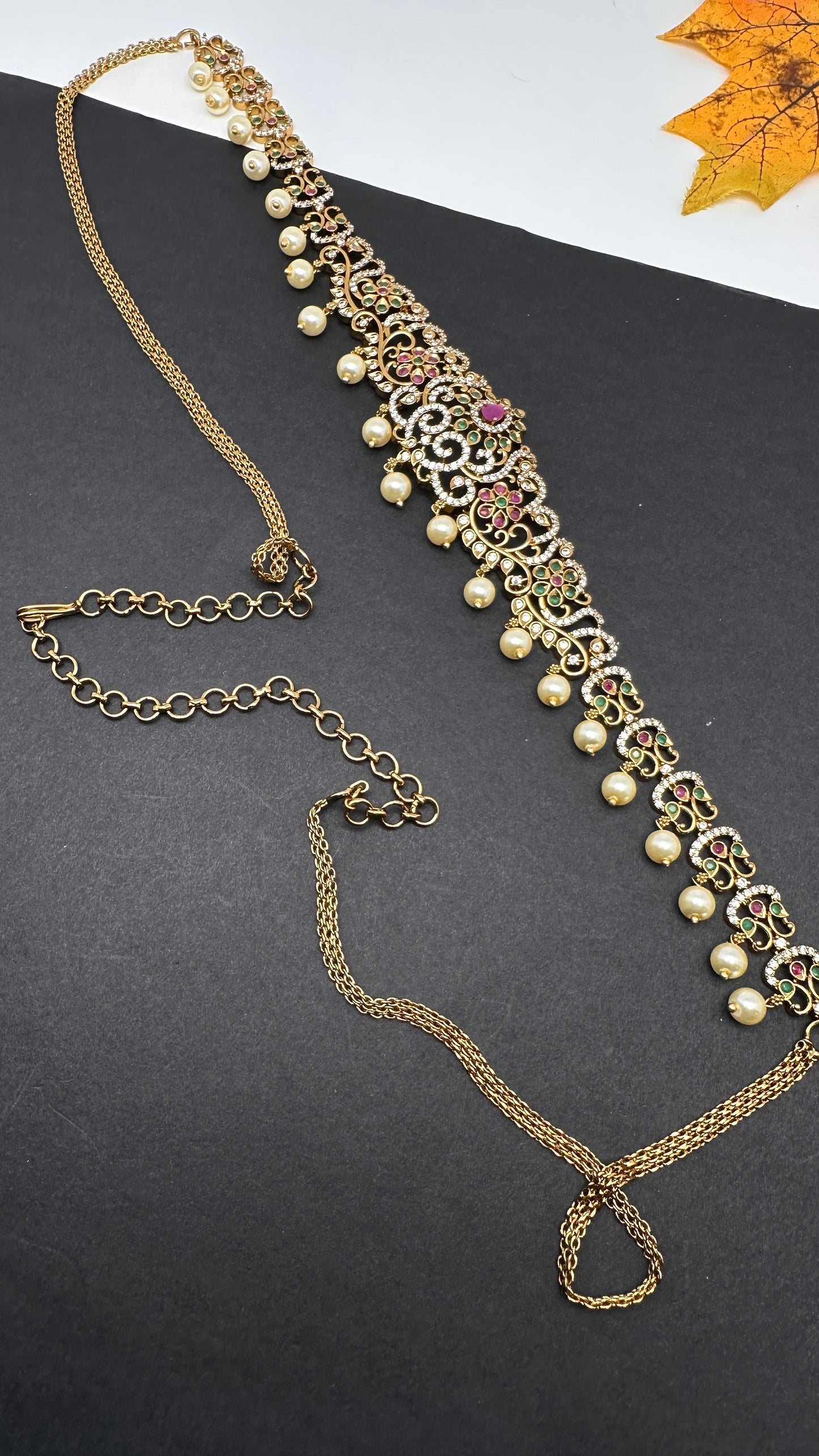 CZ Multi Stone Sleek Matte Hip Chain Kamarbandh - 