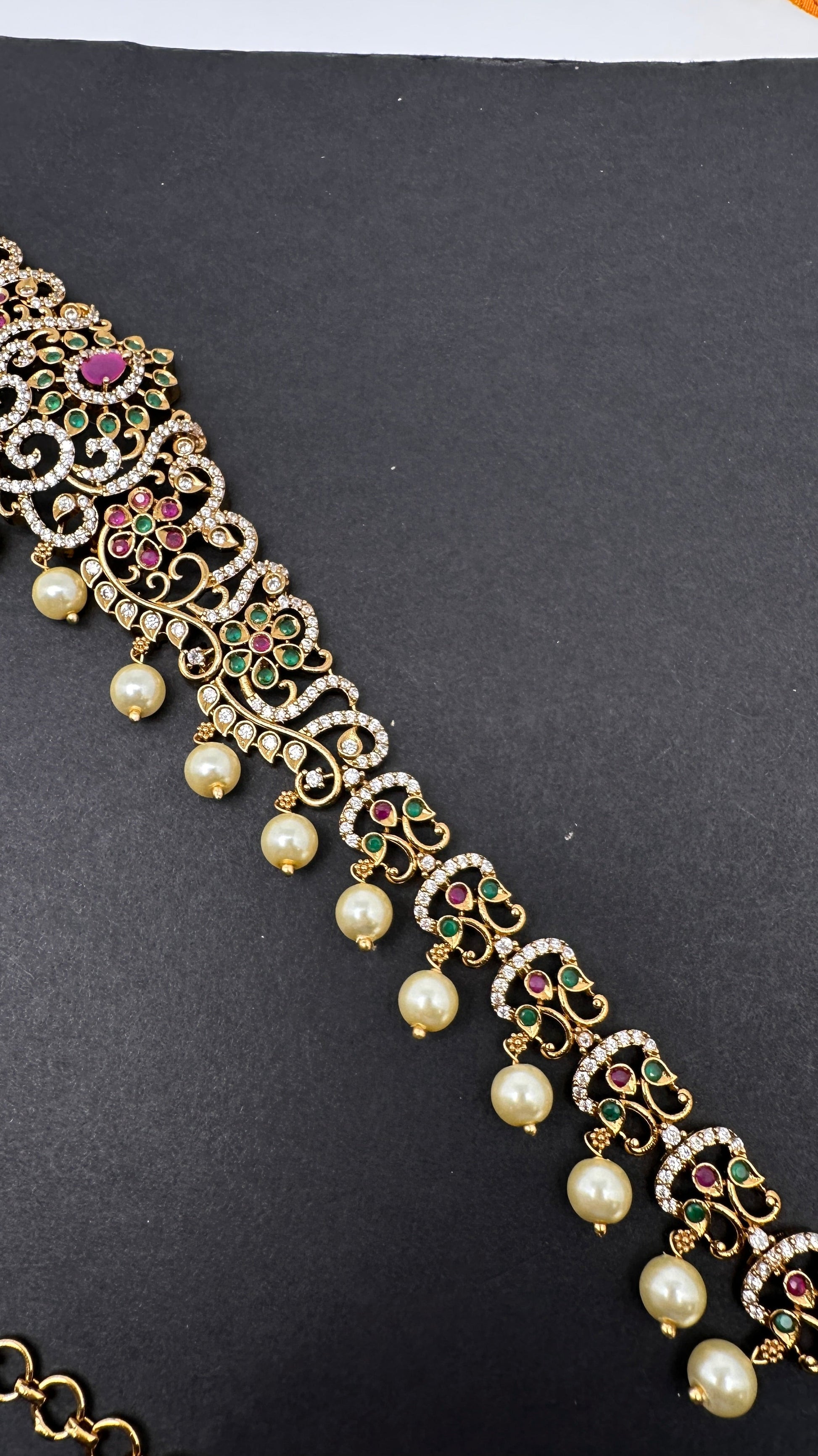 CZ Multi Stone Sleek Matte Hip Chain Kamarbandh - 