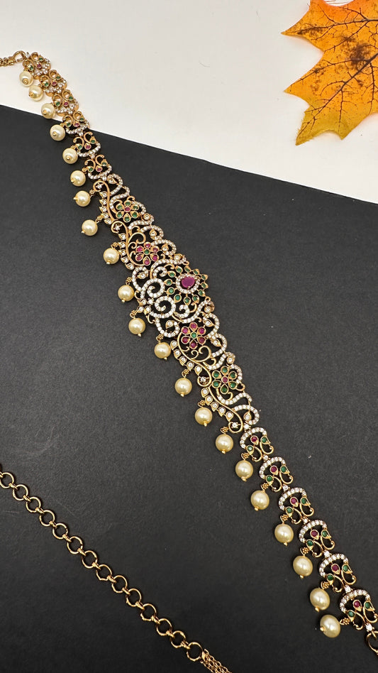 CZ Multi Stone Sleek Matte Hip Chain Kamarbandh - 