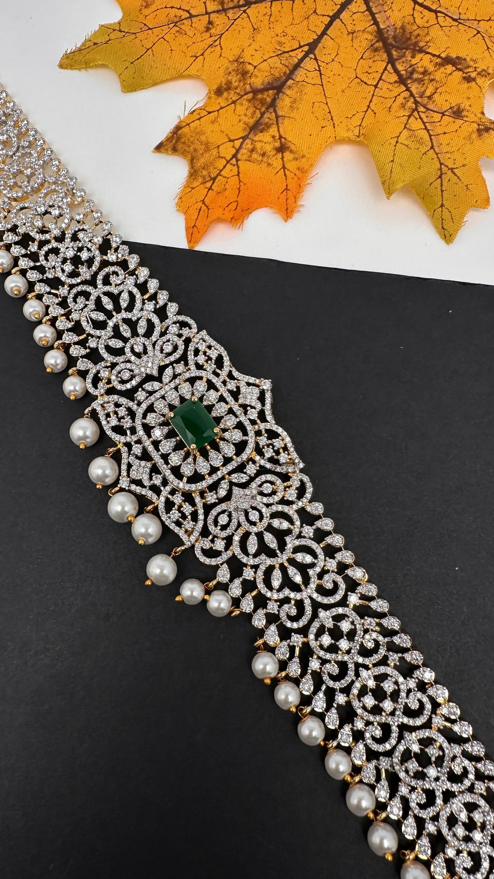 Diamond Finish Hip Chain Belt - Green