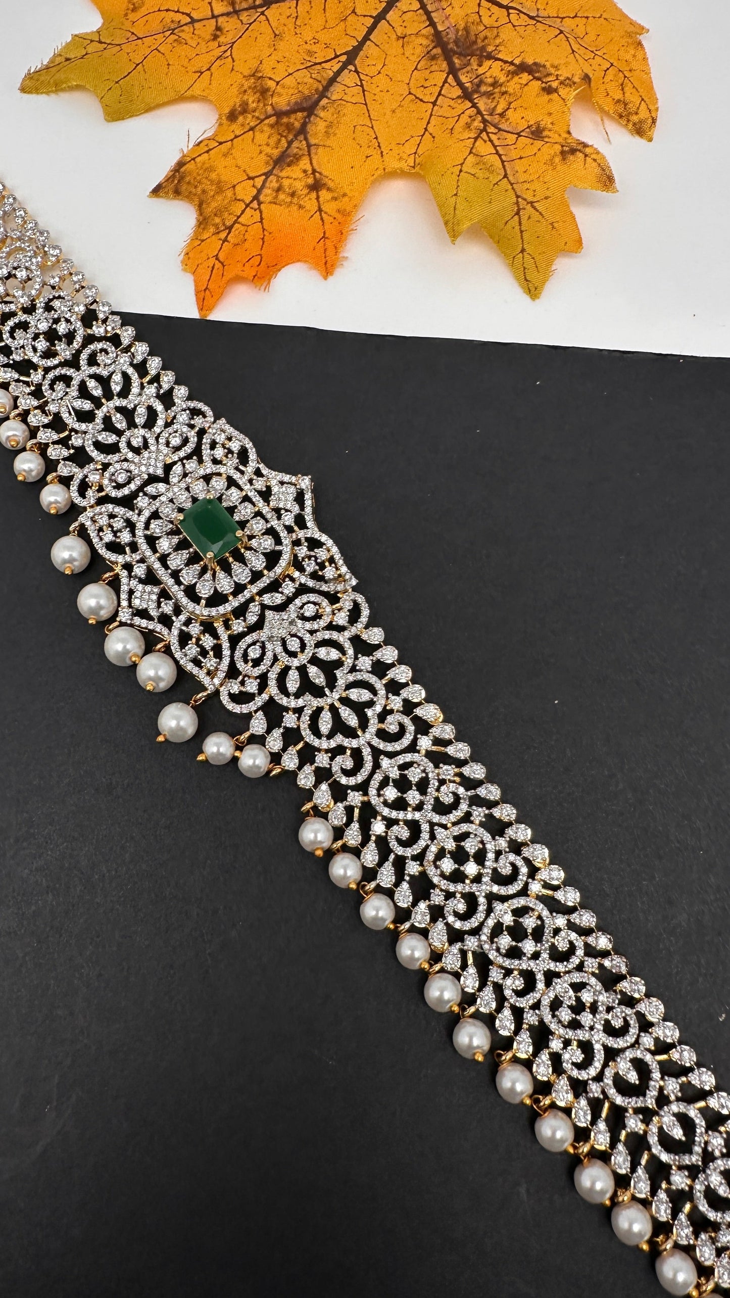 Diamond Finish Hip Chain Belt - Green