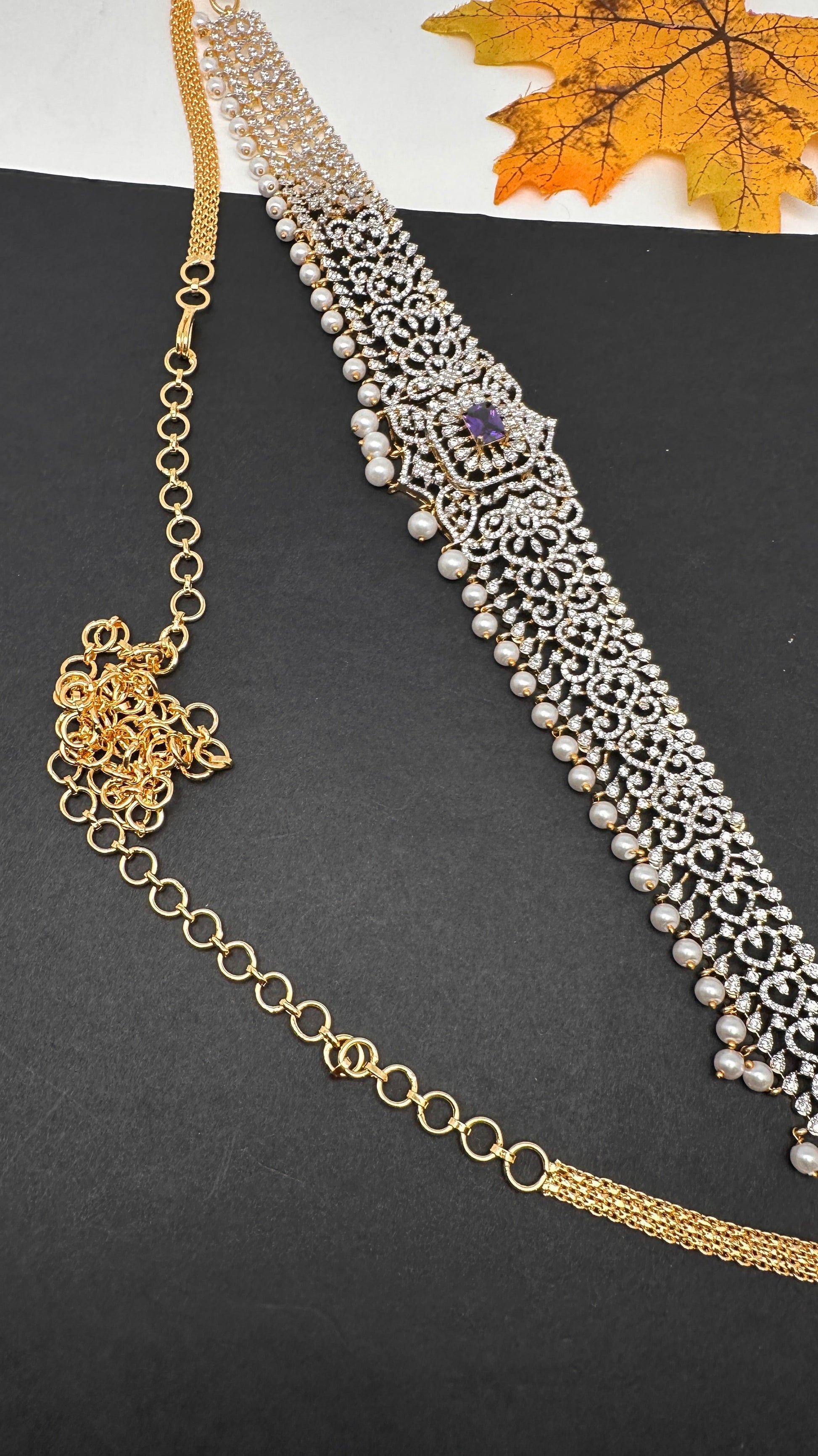 Diamond Finish Hip Chain Belt - Purple