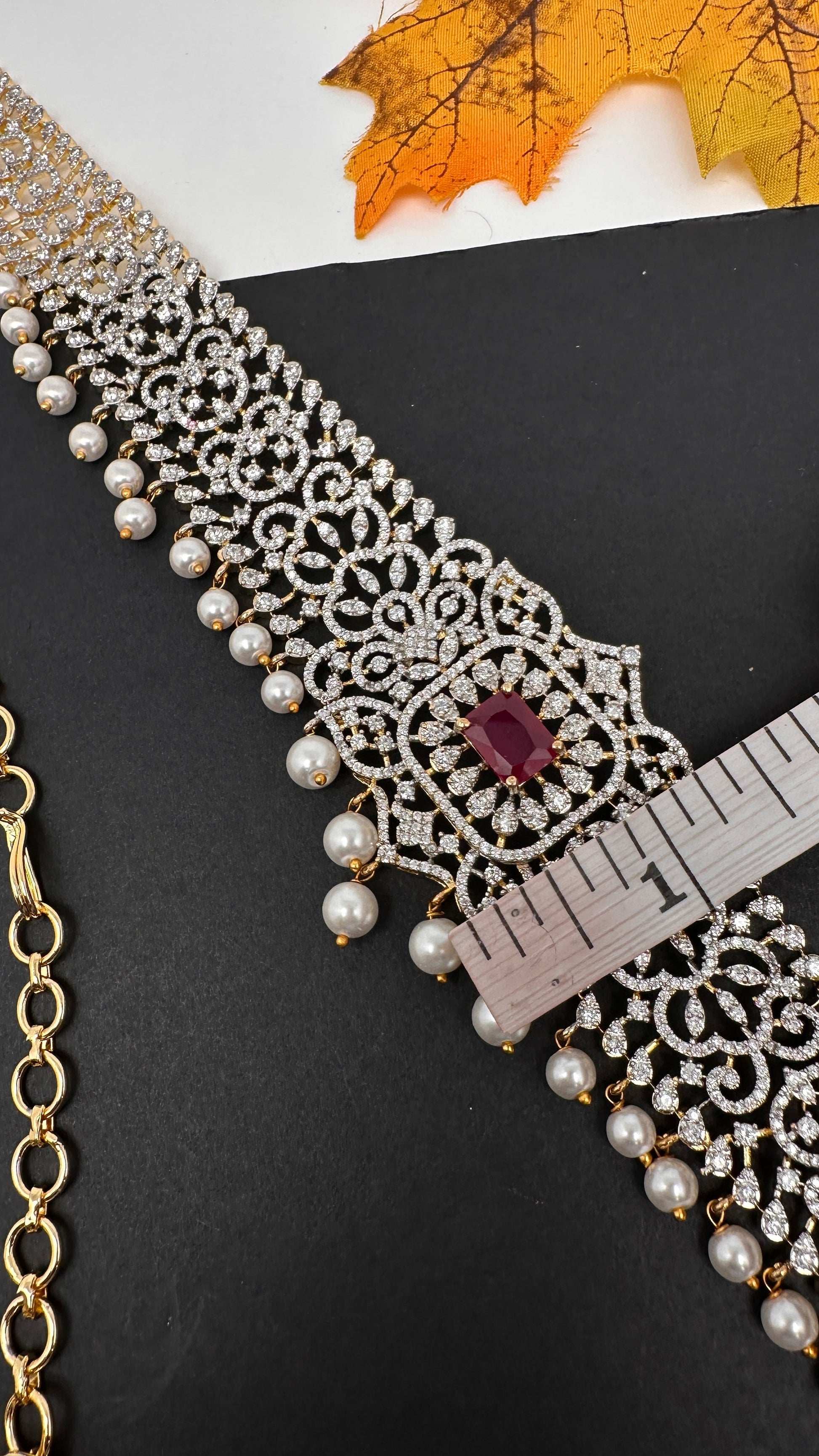 Diamond Finish Hip Chain Belt - Red