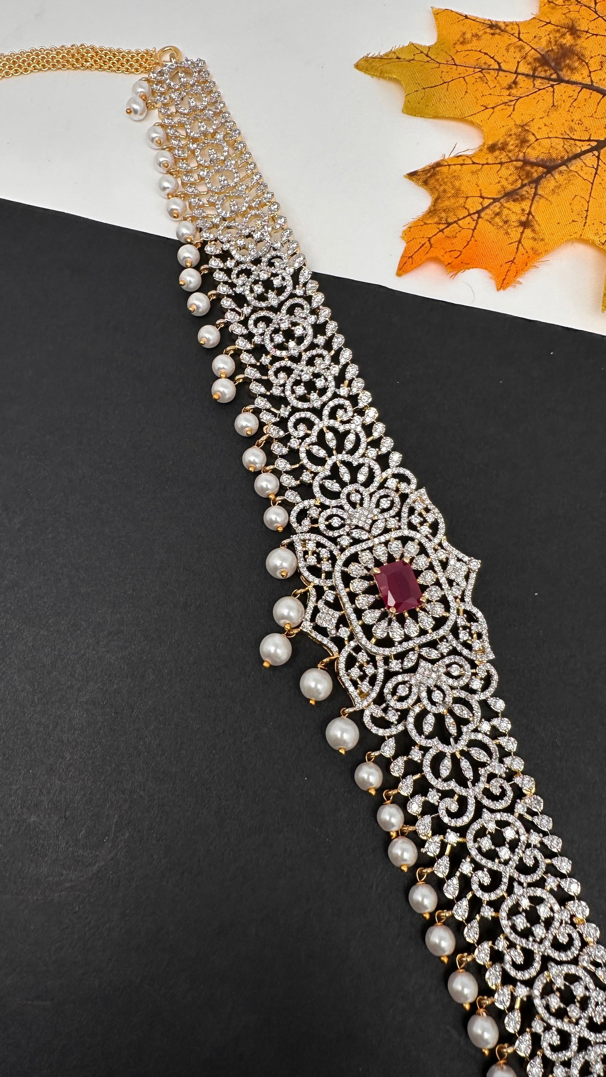 Diamond Finish Hip Chain Belt - Red