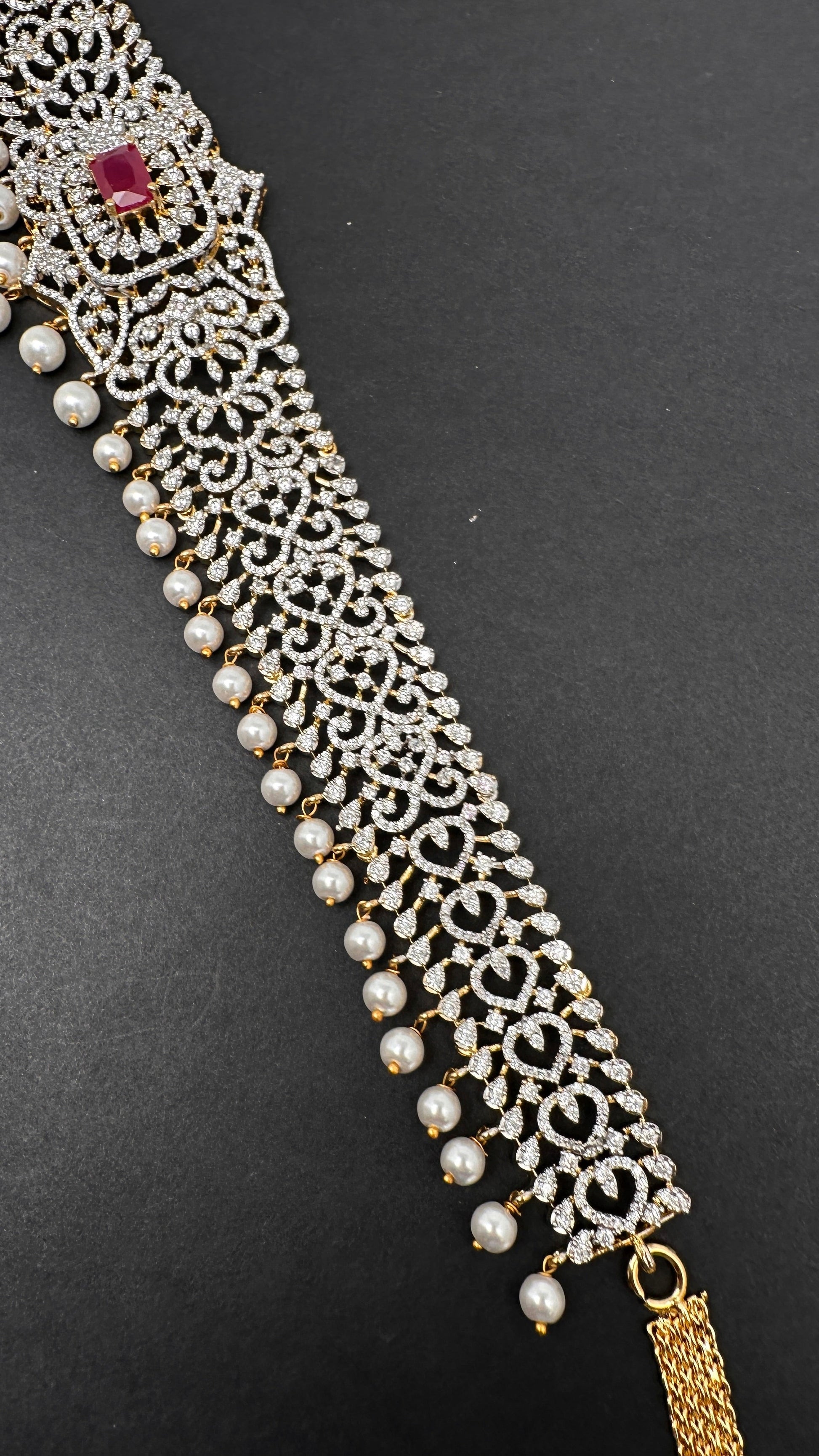 Diamond Finish Hip Chain Belt - Red