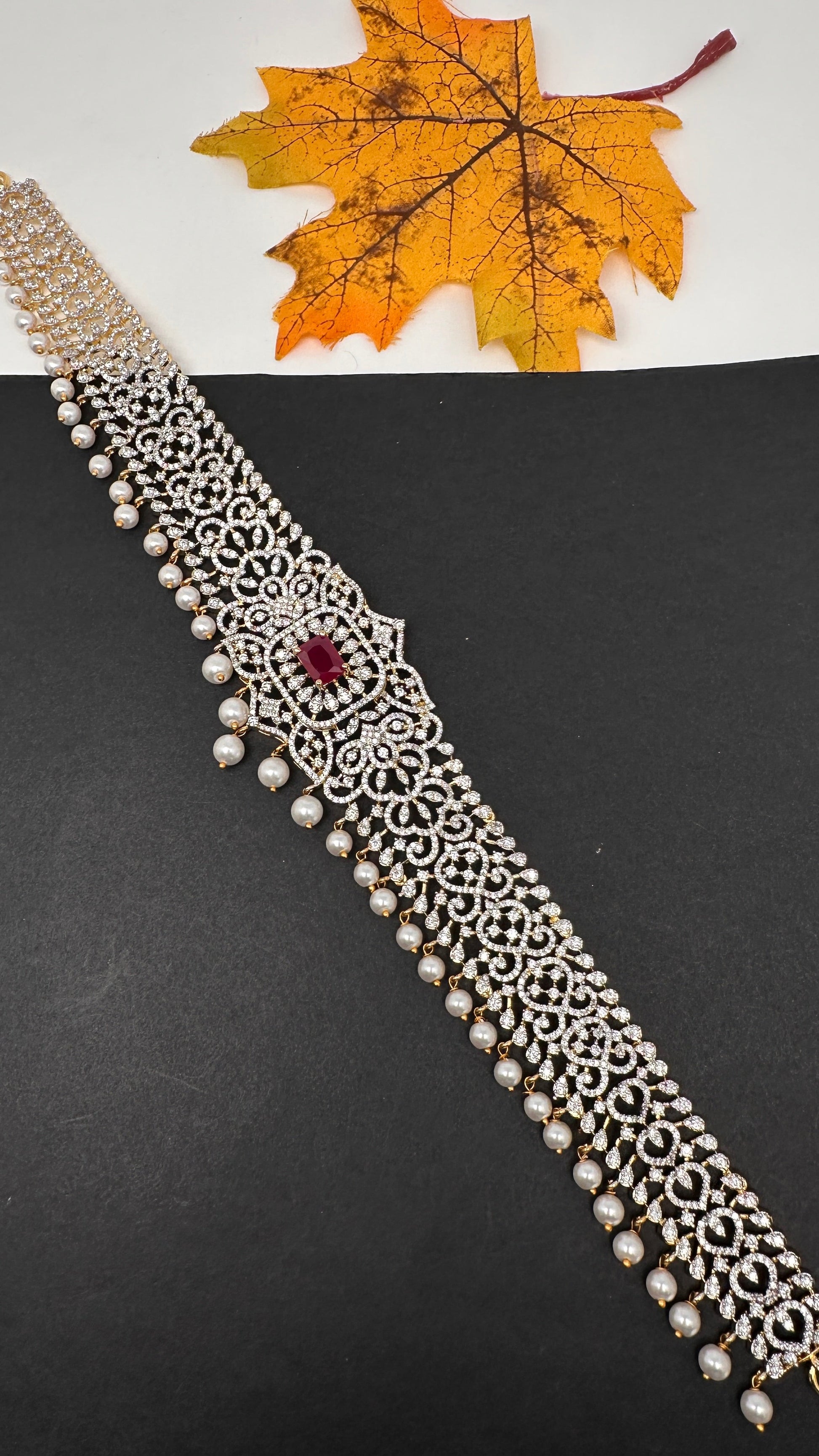 Diamond Finish Hip Chain Belt - Red