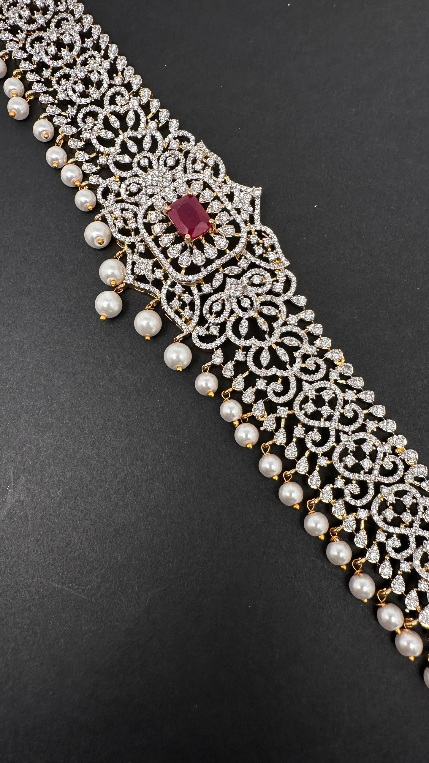 Diamond Finish Hip Chain Belt - Red