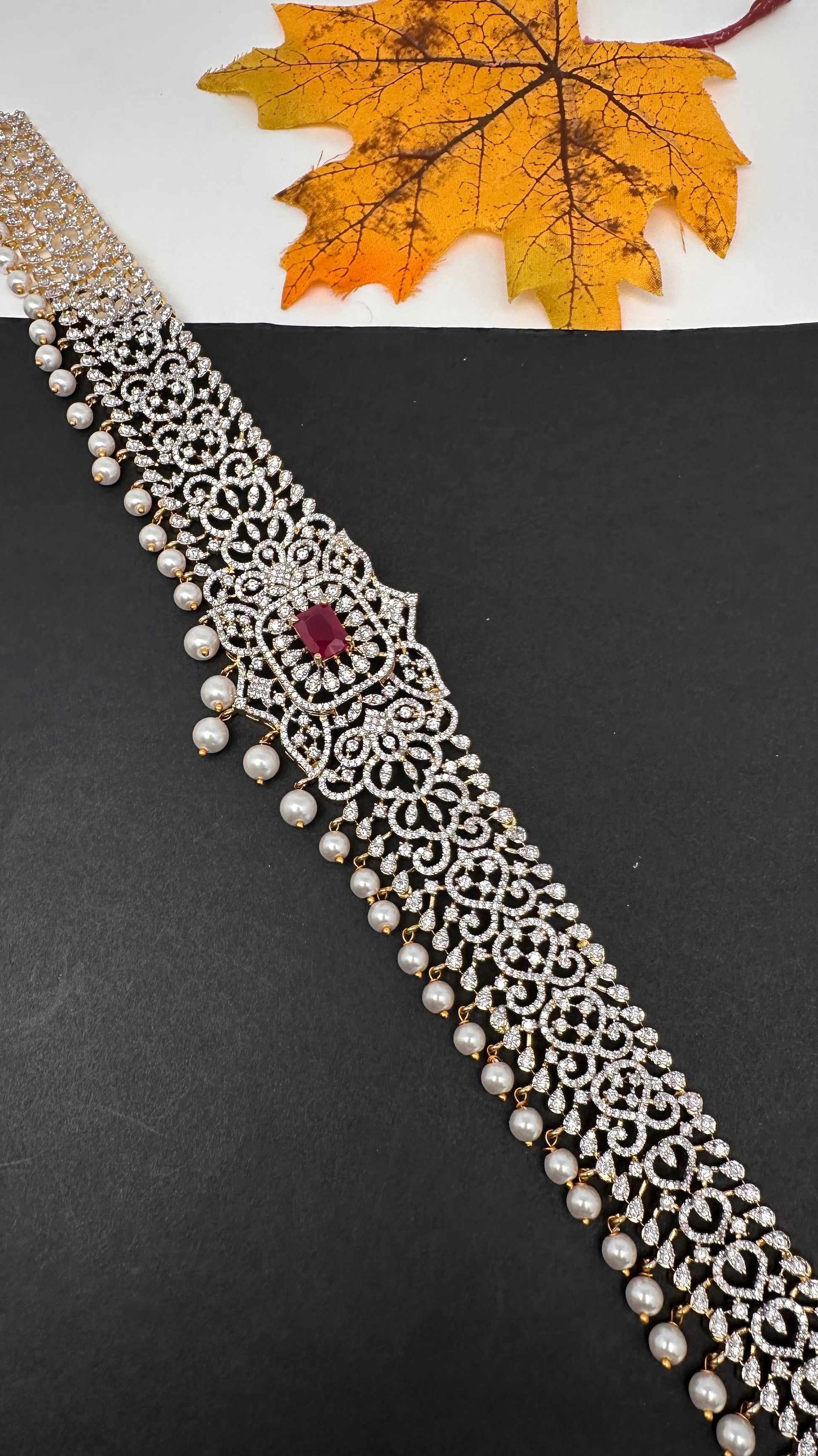 Diamond Finish Hip Chain Belt - Red