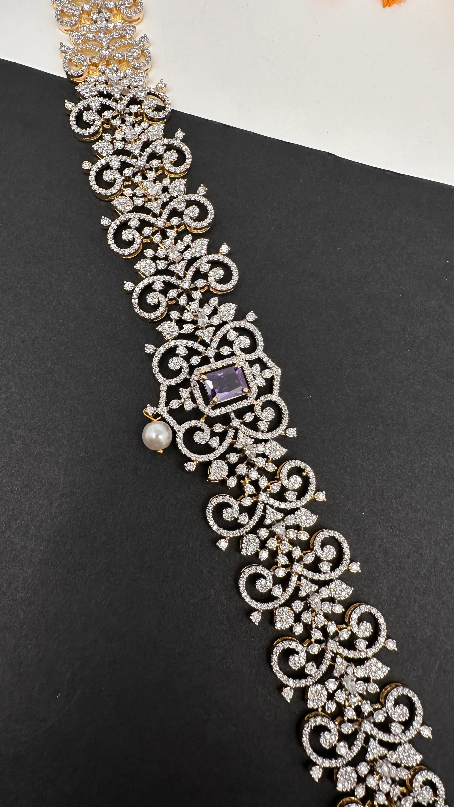 Sleek Diamond Finish Hip Chain Belt - Purple