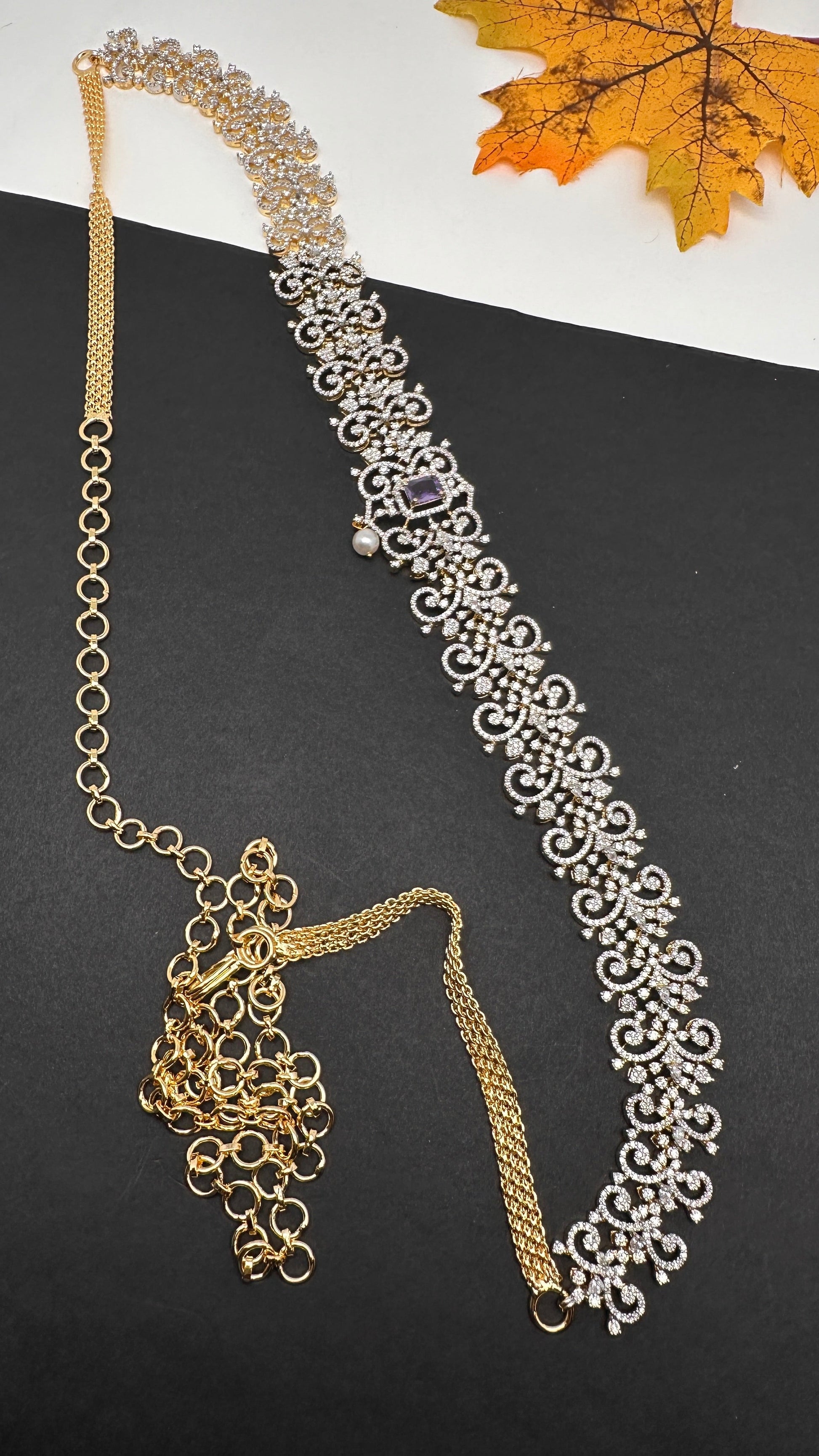 Sleek Diamond Finish Hip Chain Belt - Purple