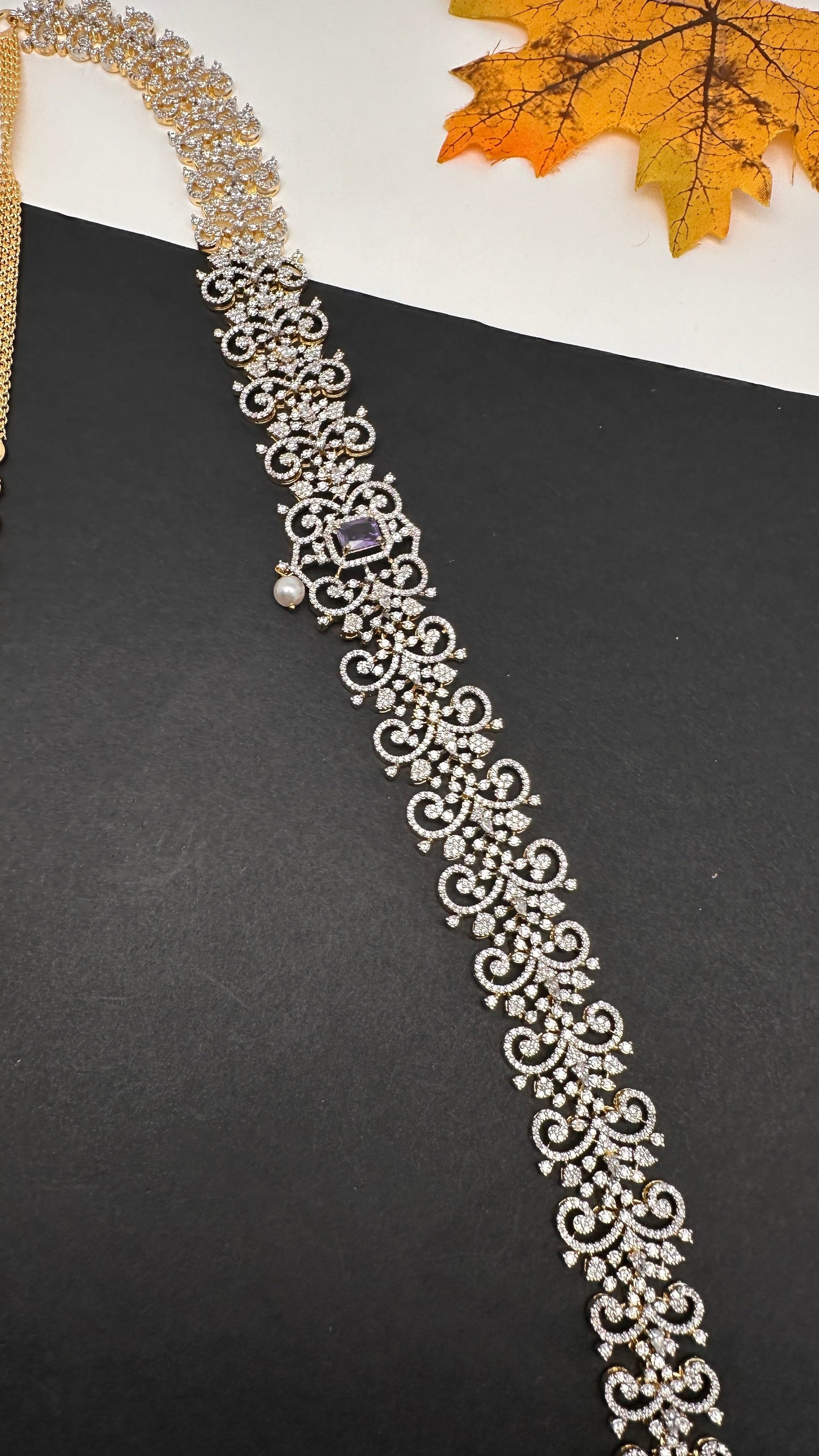 Sleek Diamond Finish Hip Chain Belt - Purple