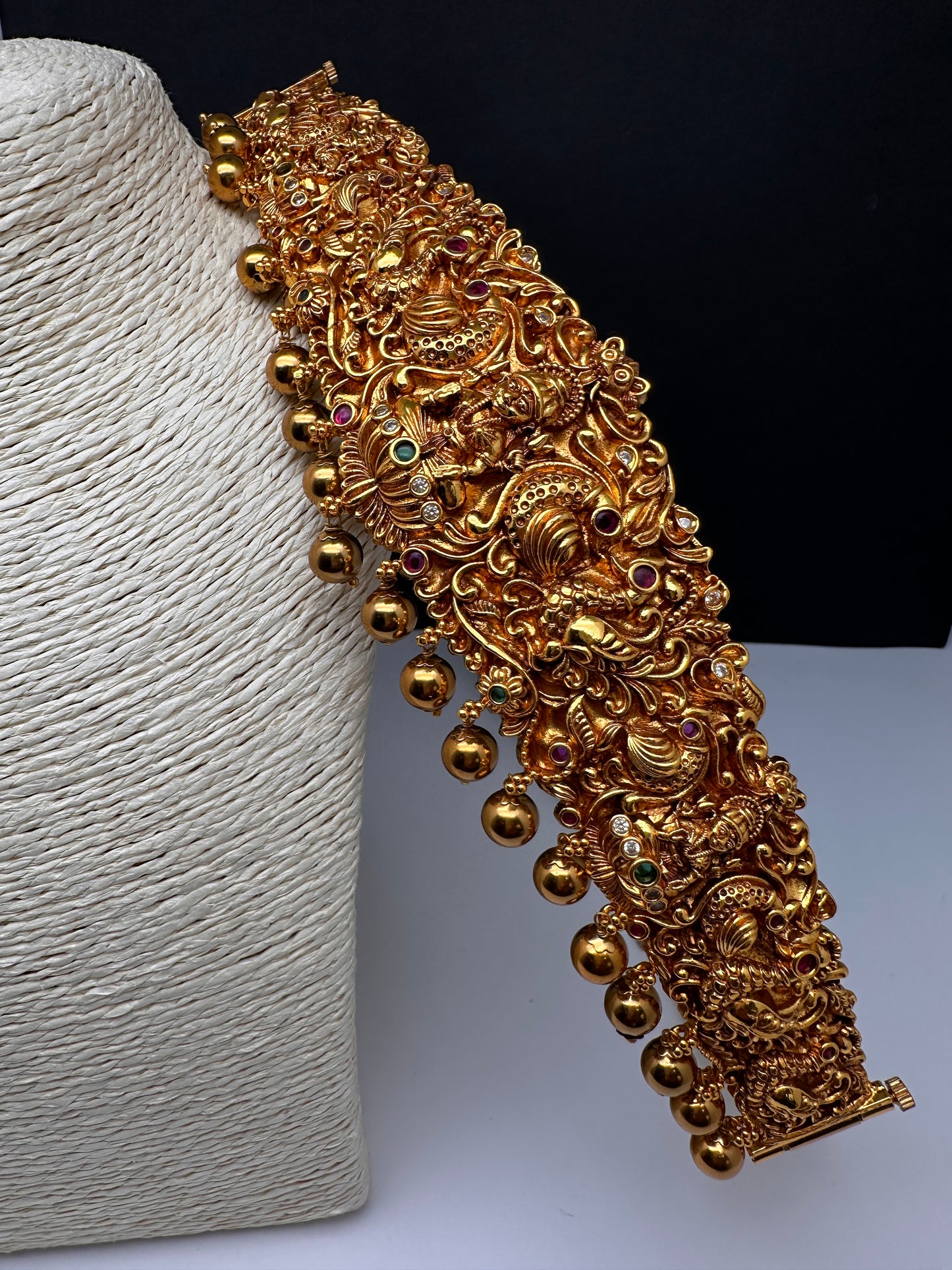 Peacock Goddess Lakshmi Matte Hip Kids Belt Vaddanam Kamarbandh - 