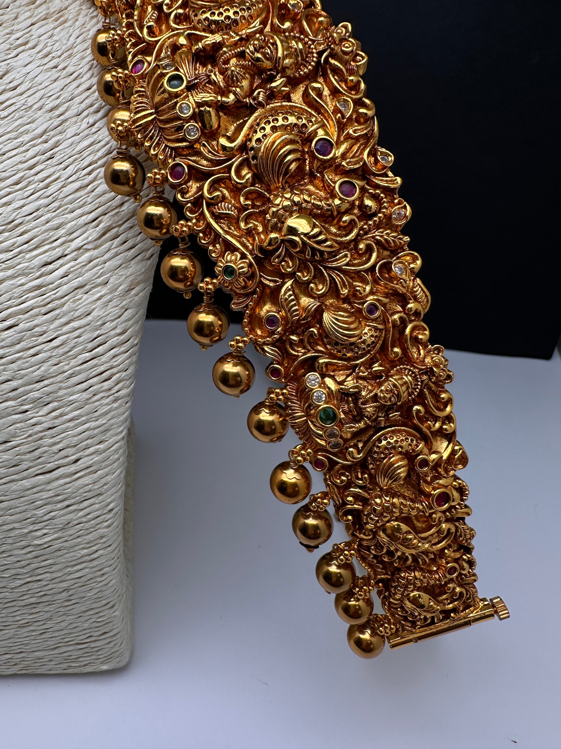 Peacock Goddess Lakshmi Matte Hip Kids Belt Vaddanam Kamarbandh - 