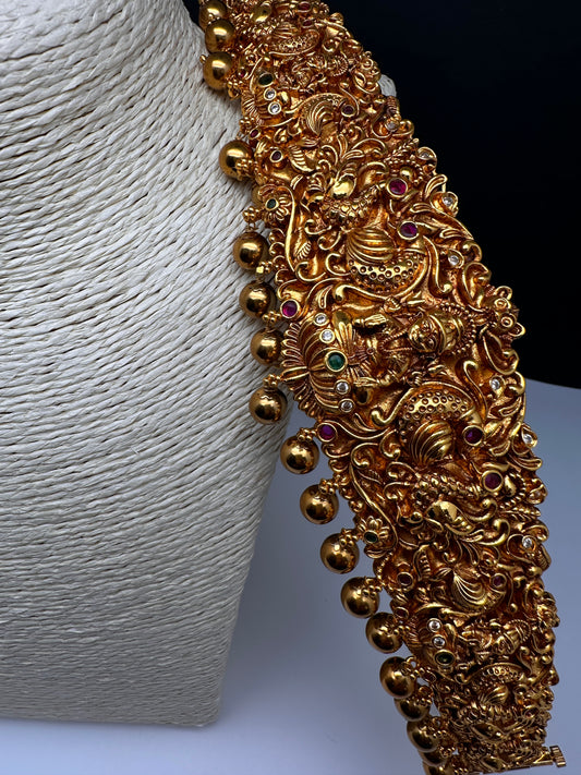 Peacock Goddess Lakshmi Matte Hip Kids Belt Vaddanam Kamarbandh - 