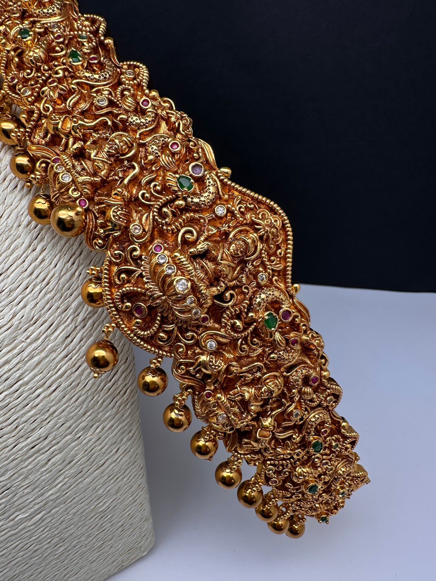 Peacock Goddess Lakshmi Matte Hip Kids Belt Vaddanam Kamarbandh - 