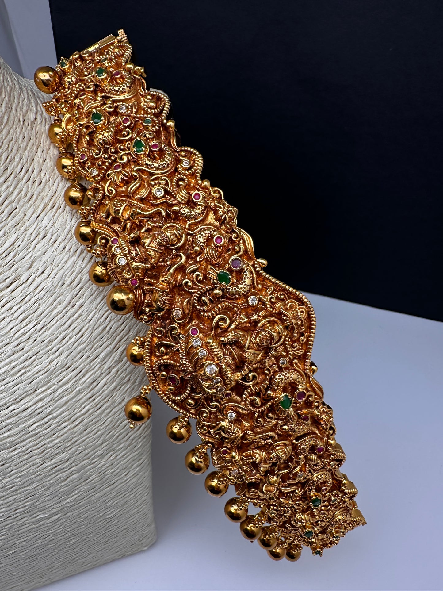 Peacock Goddess Lakshmi Matte Hip Kids Belt Vaddanam Kamarbandh - 