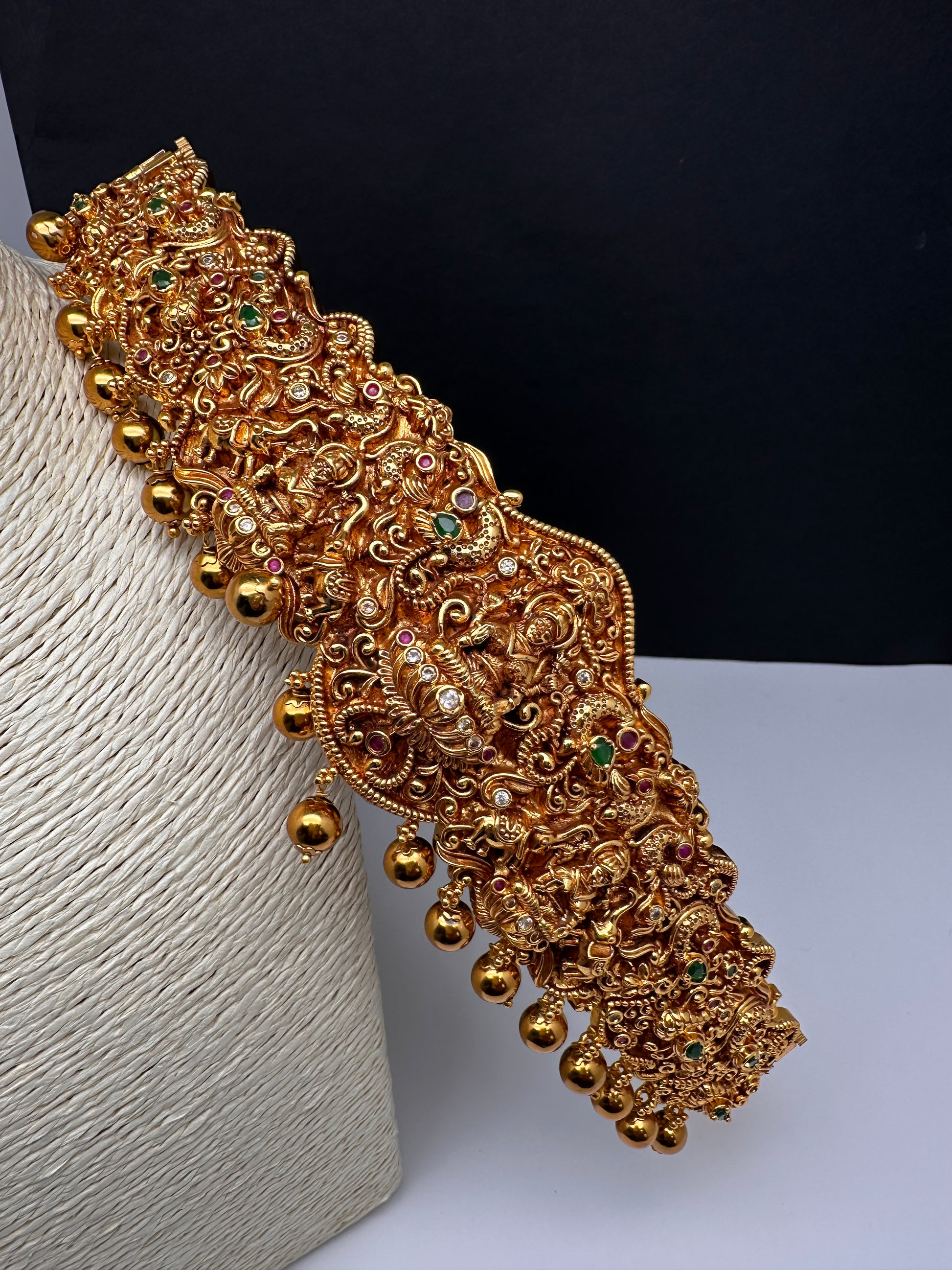 Peacock Goddess Lakshmi Matte Hip Kids Belt Vaddanam Kamarbandh - 