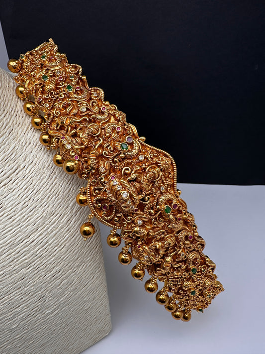 Peacock Goddess Lakshmi Matte Hip Kids Belt Vaddanam Kamarbandh - 