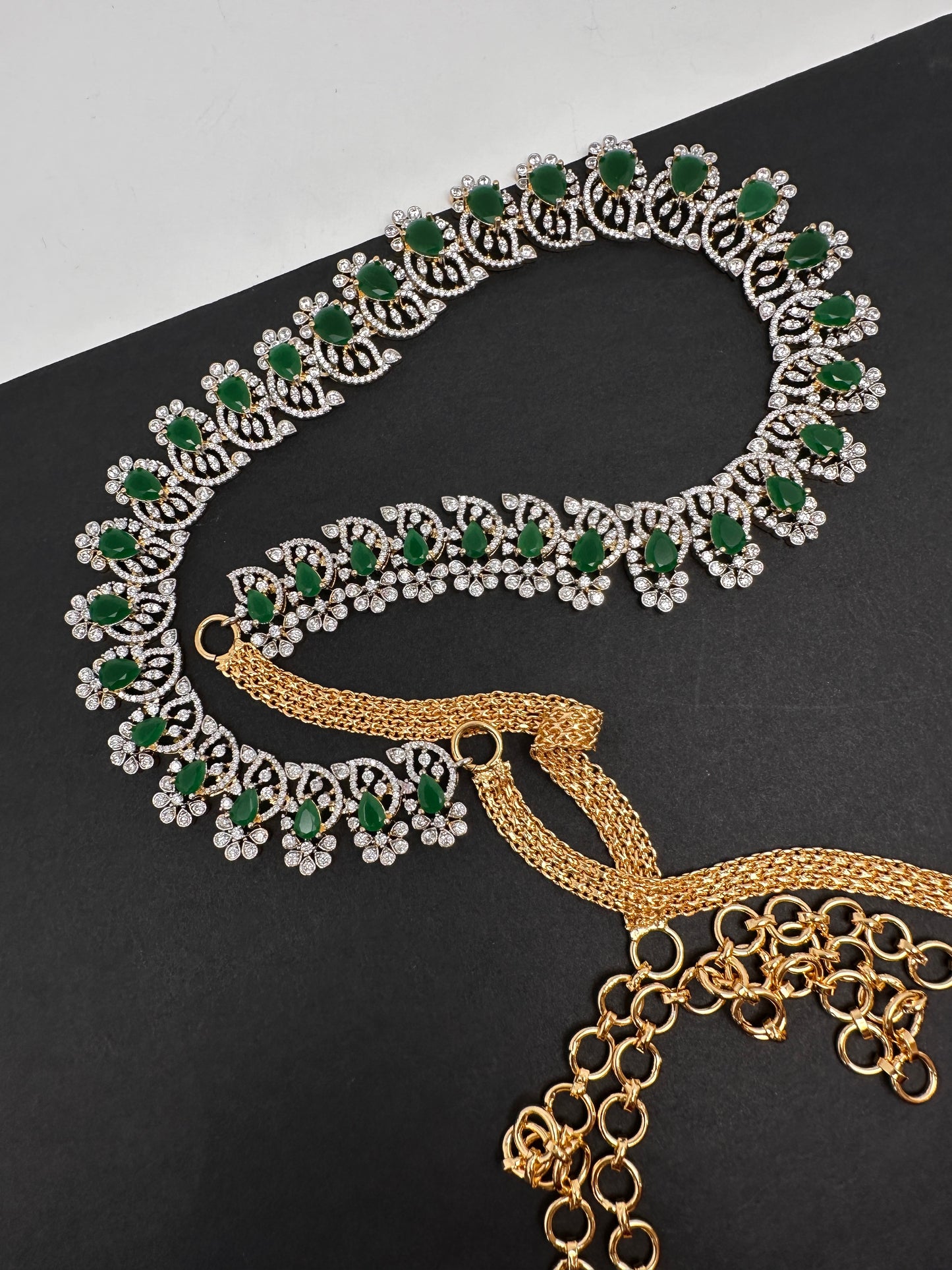 Diamond Finish Hip Chain Belt - Green