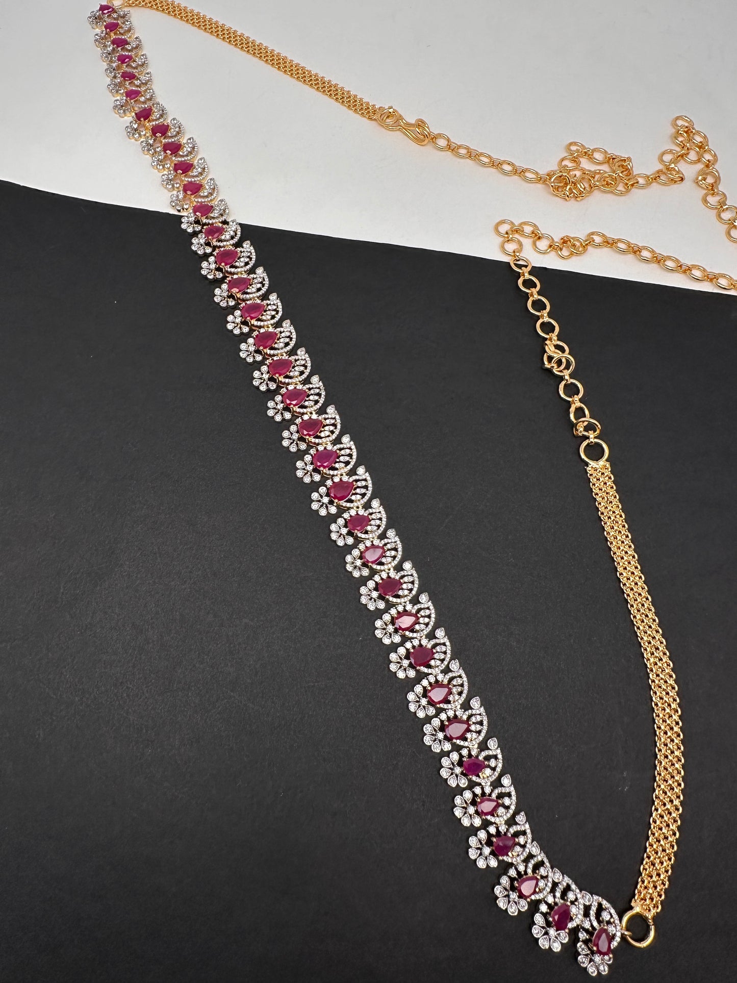 Diamond Finish Hip Chain Belt - Red