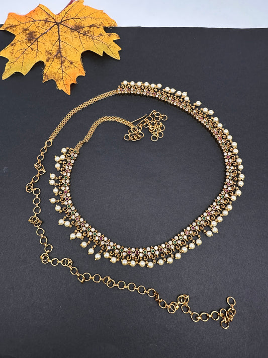Sleek Multi Color Stones Matte Hip Chain Belt - 