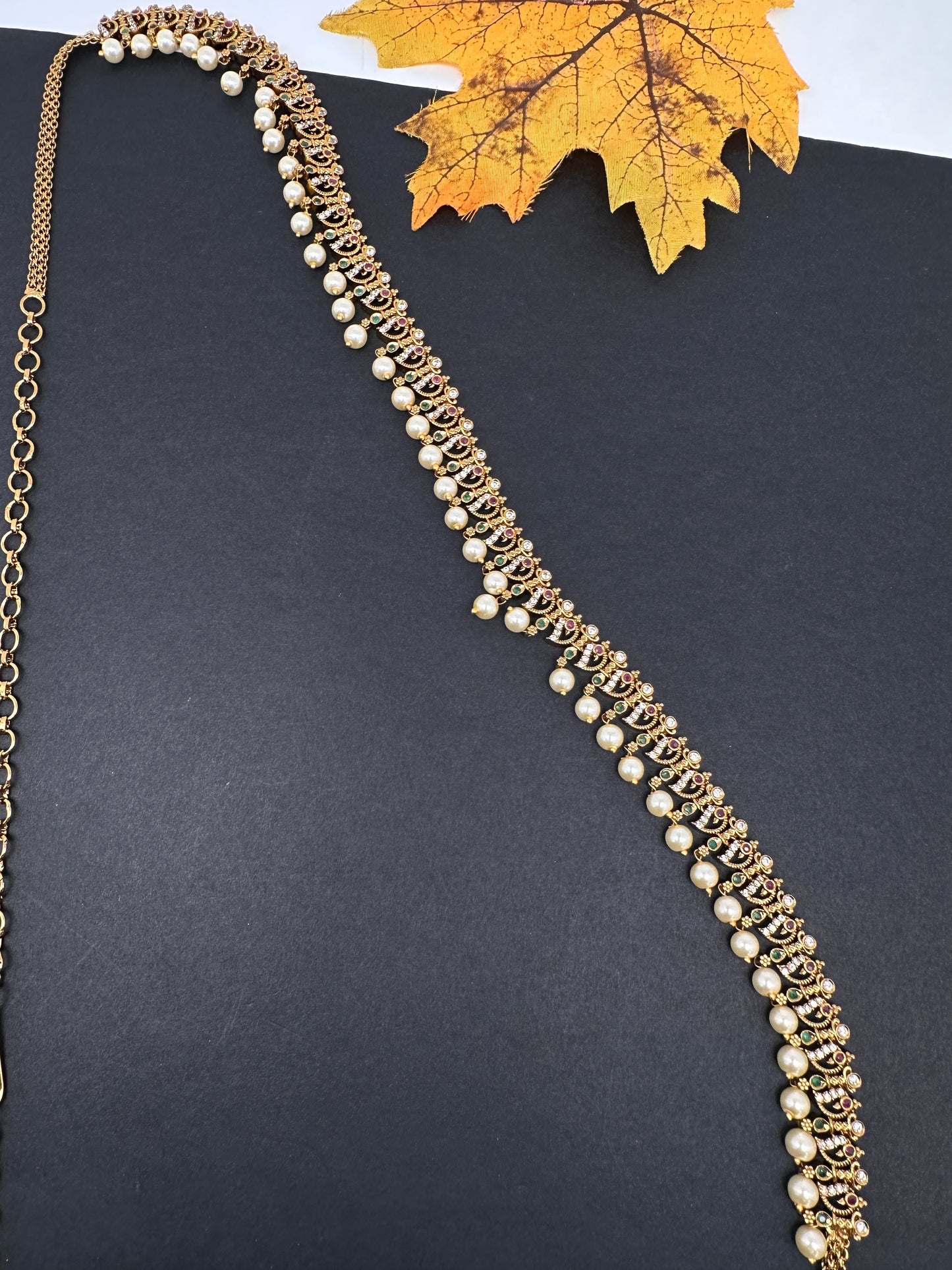Sleek Multi Color Stones Matte Hip Chain Belt - 