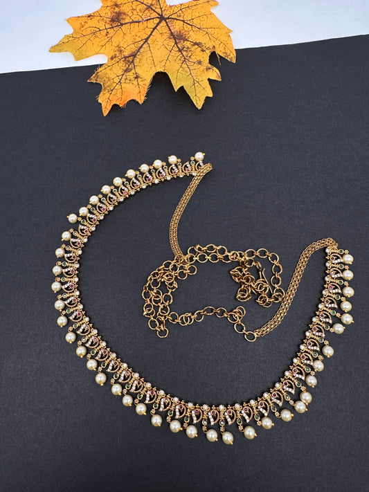 Sleek Multi Color Stones Matte Hip Chain Belt - 