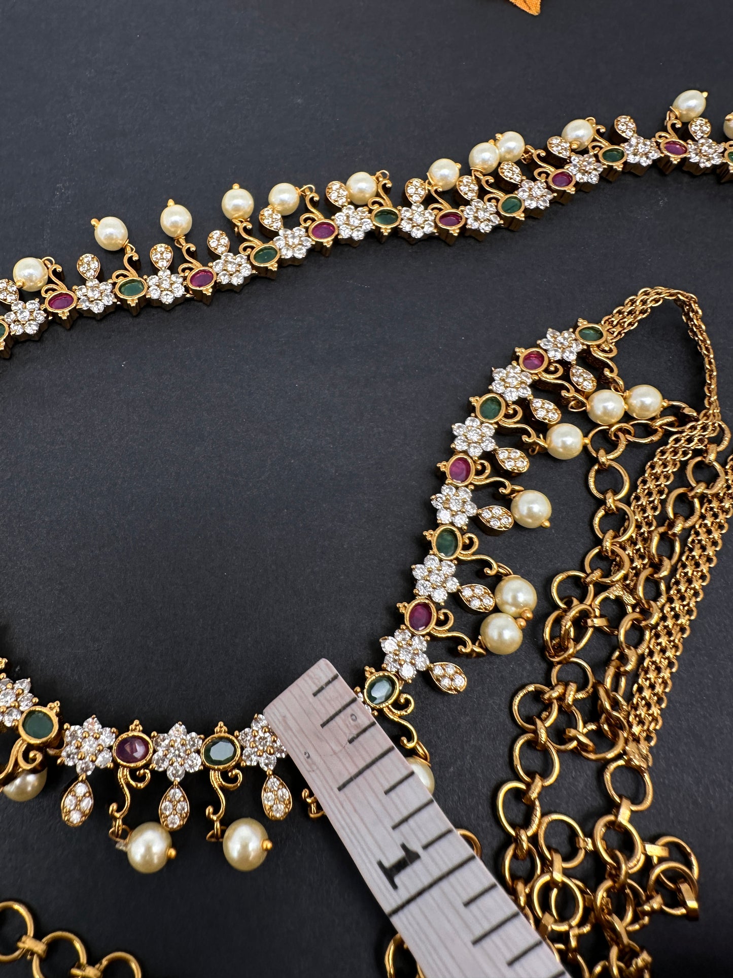 Sleek Multi Color Stones Matte Hip Chain Belt - 