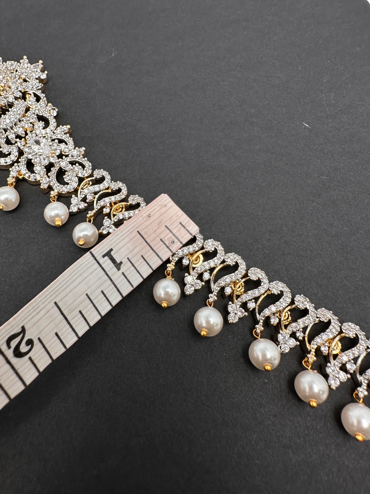 AD Diamond Changeable Color Stone Pearls Hip Chain Kamarbandh - 