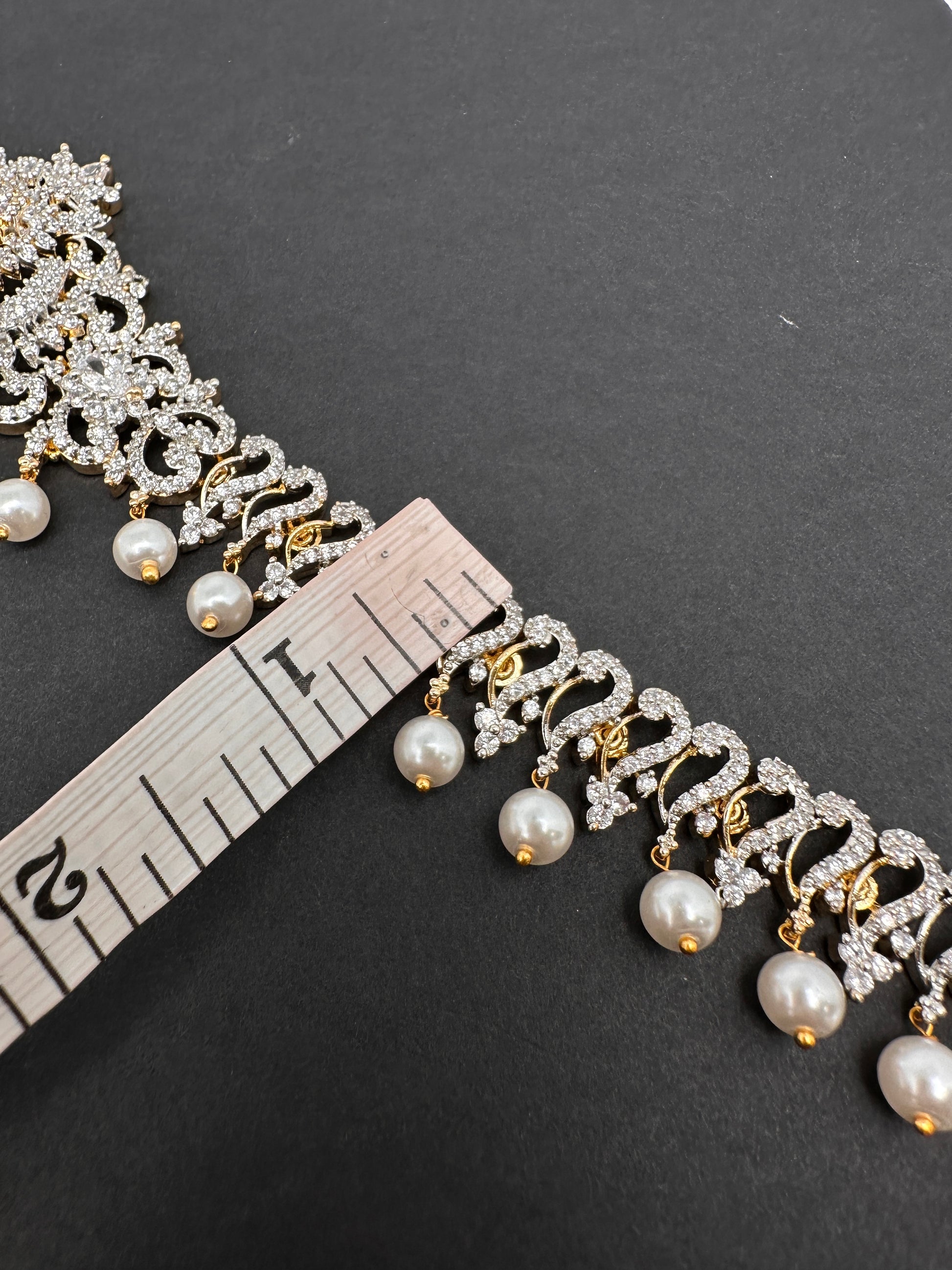 AD Diamond Changeable Color Stone Pearls Hip Chain Kamarbandh - 