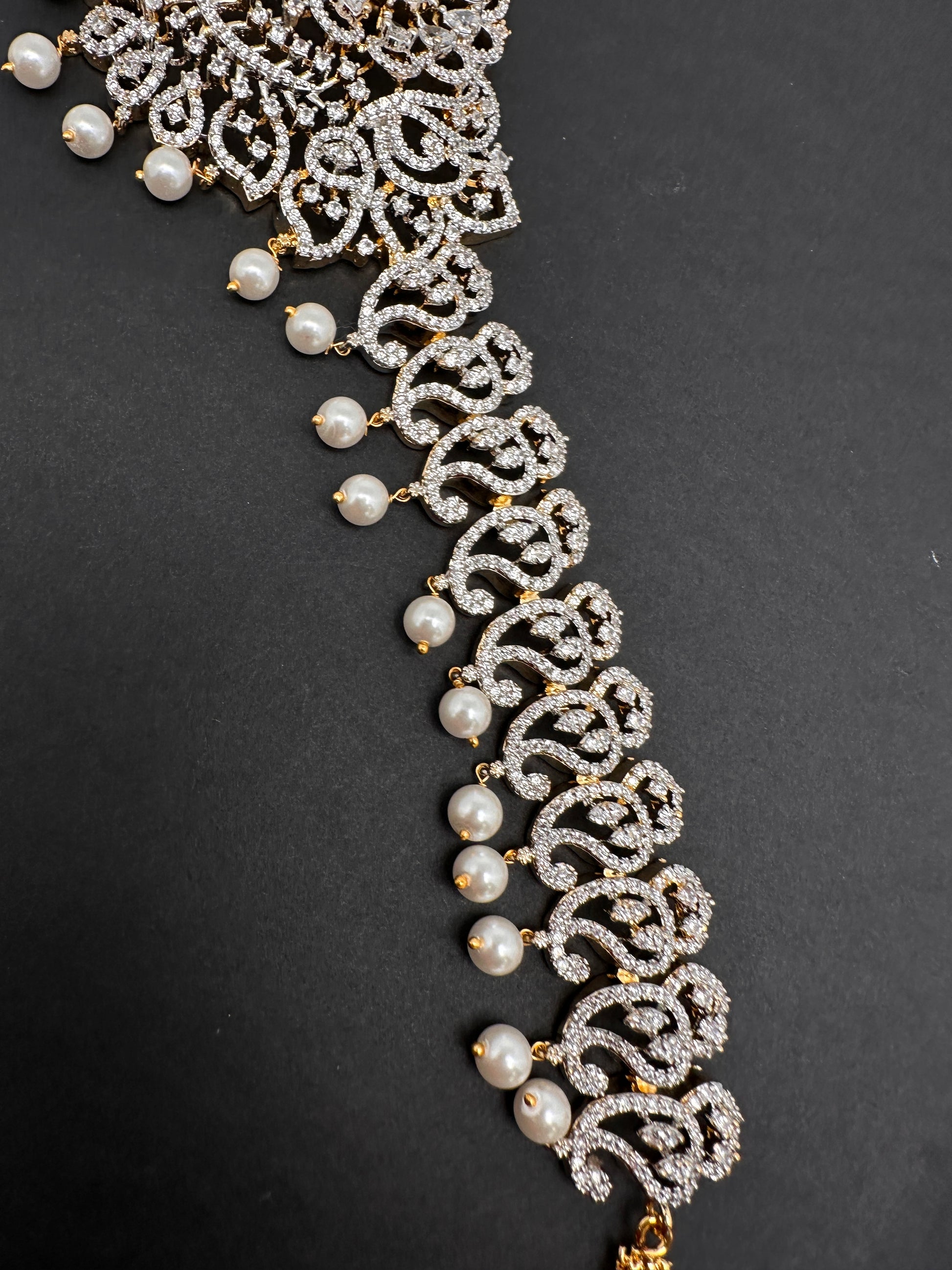 AD Diamond Changeable Color Stone Pearls Hip Chain Kamarbandh - 