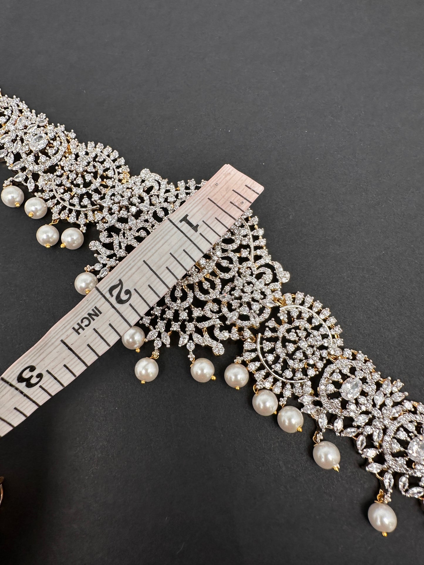 AD Diamond Changeable Color Stone Pearls Hip Chain Kamarbandh - 