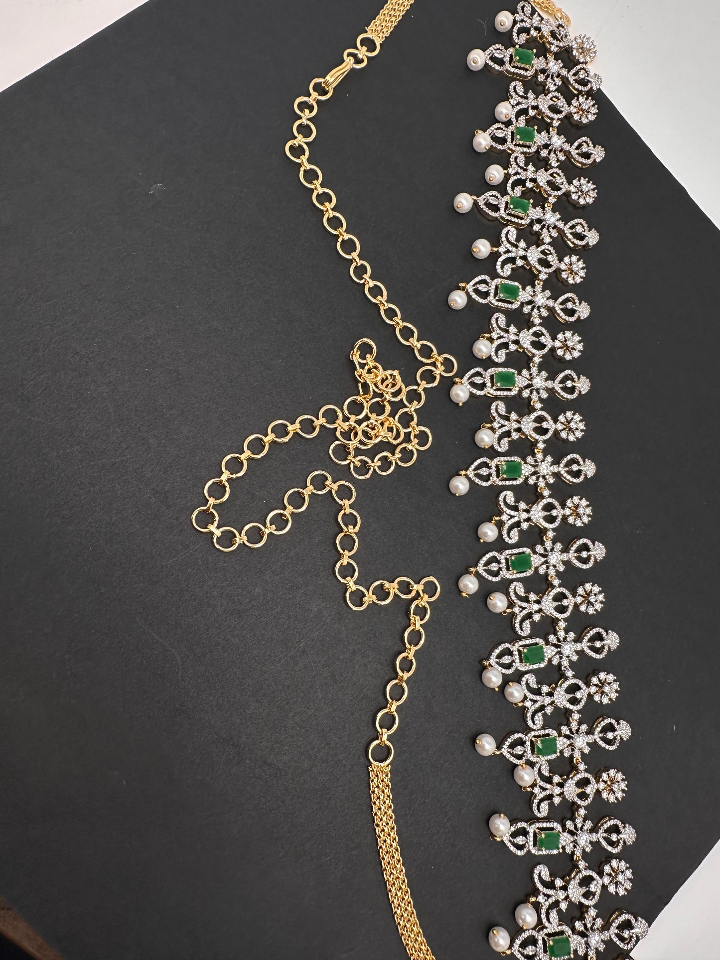 Diamond Finish Hip Chain Belt - Green