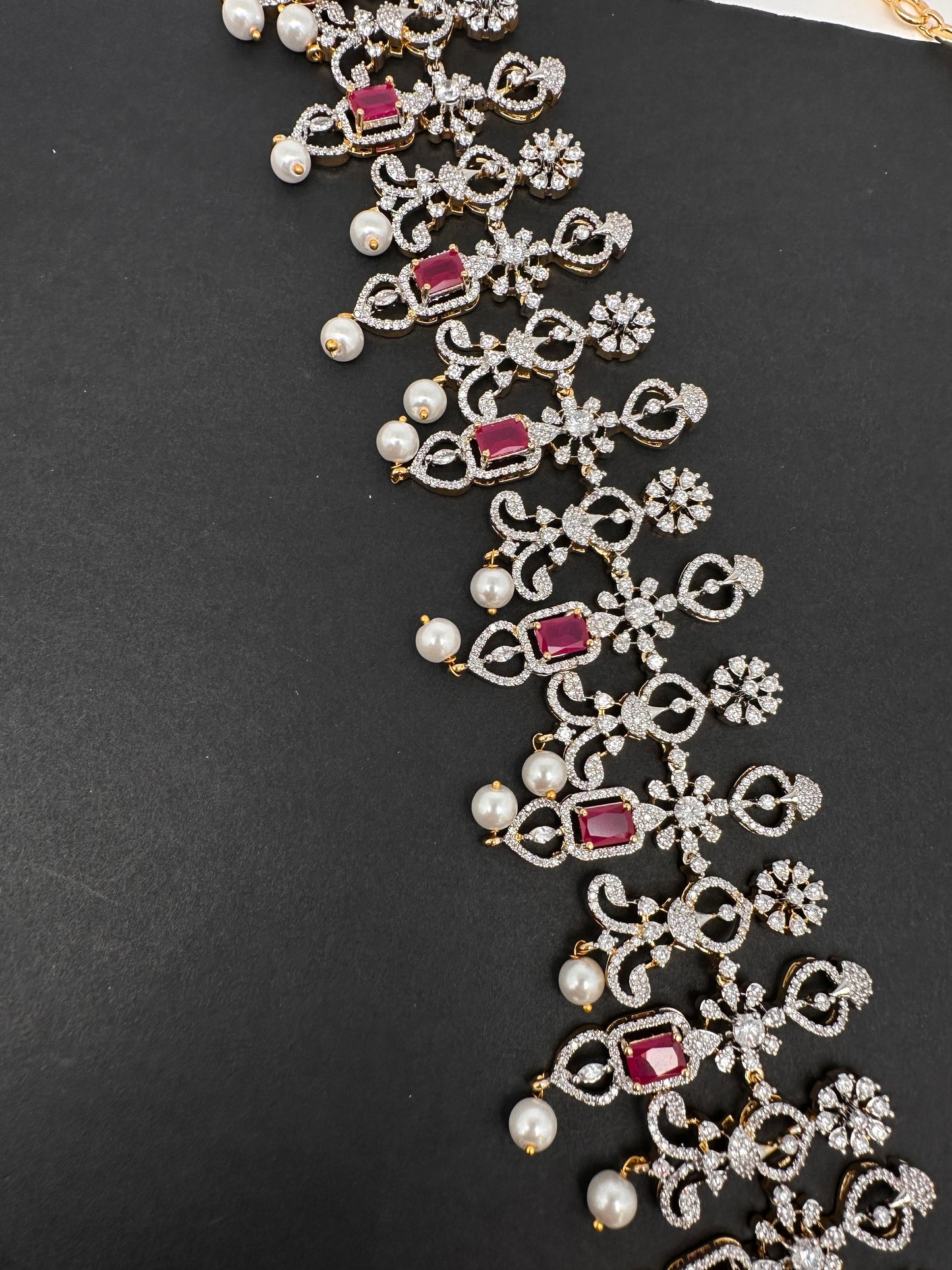 Diamond Finish Hip Chain Belt - Red