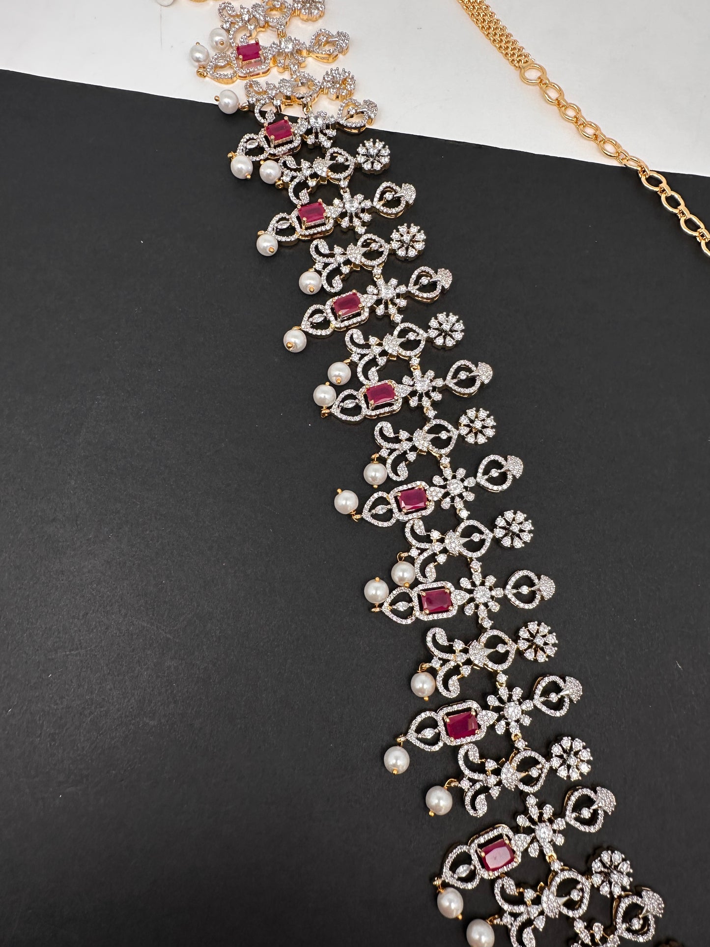 Diamond Finish Hip Chain Belt - Red