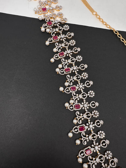 Diamond Finish Hip Chain Belt - Red