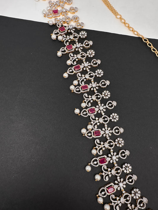 Diamond Finish Hip Chain Belt - Red
