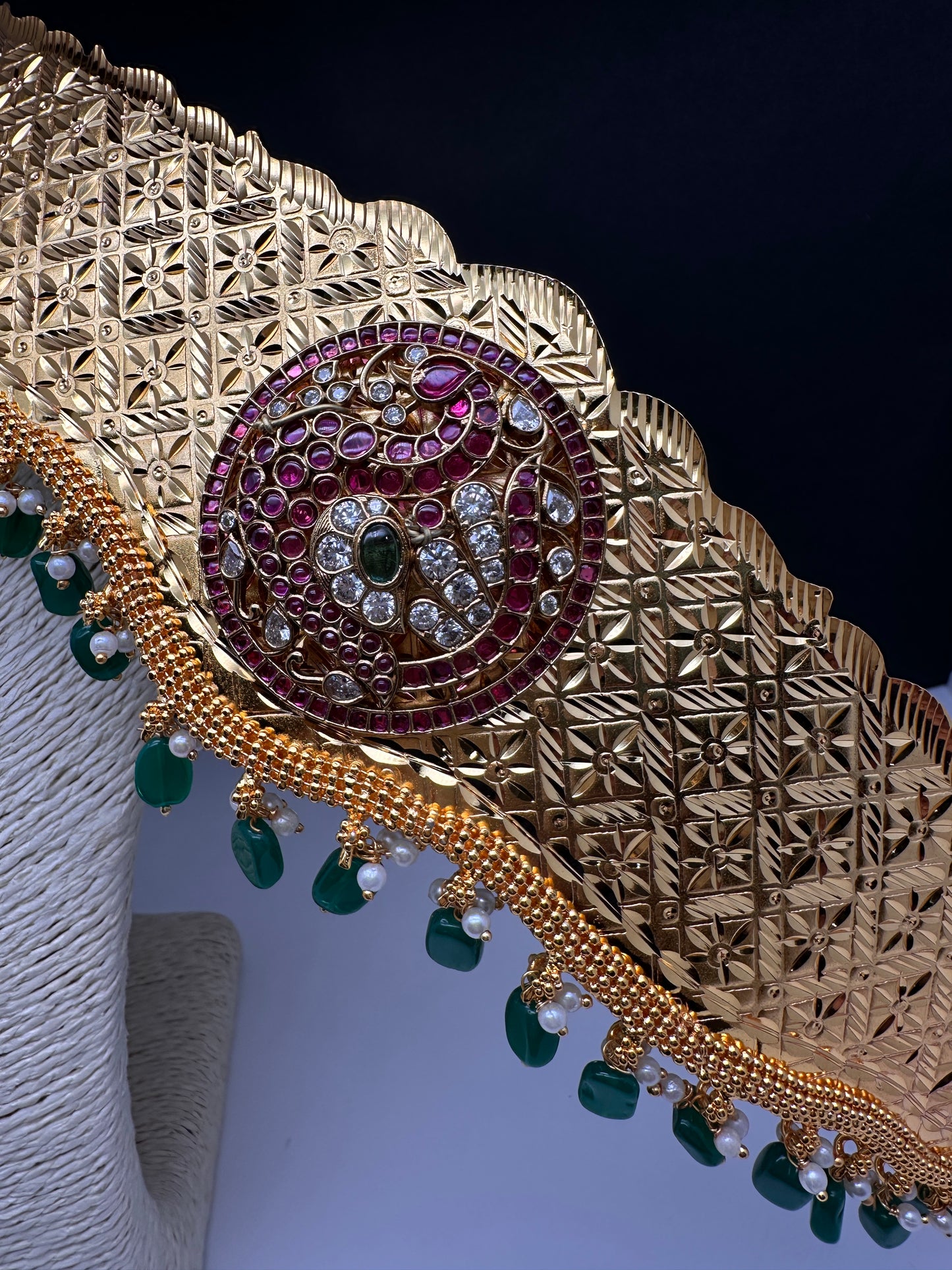 Kemp Peacock Pendent Self Design Kamarband Hip Belt - 